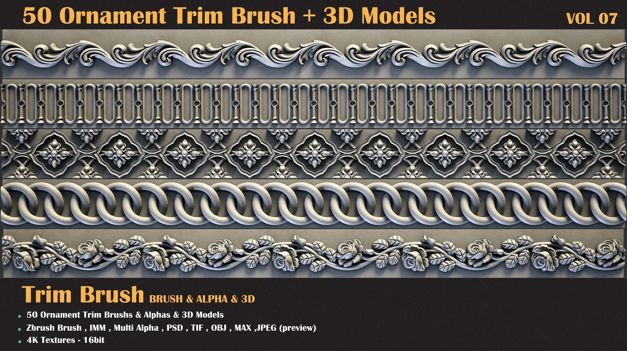 50 Ornament Trim Brush + 3DModel - VOL 07