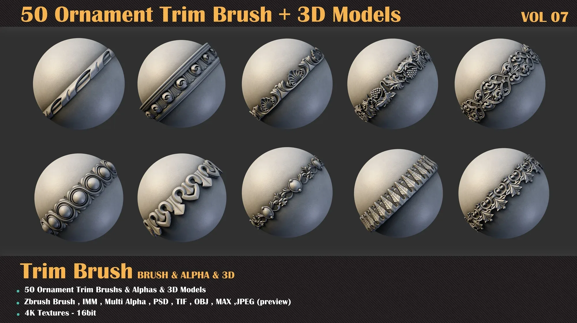 50 Ornament Trim Brush + 3DModel - VOL 07