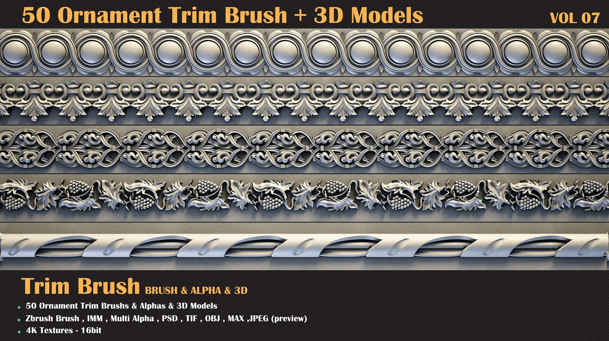 50 Ornament Trim Brush + 3DModel - VOL 07