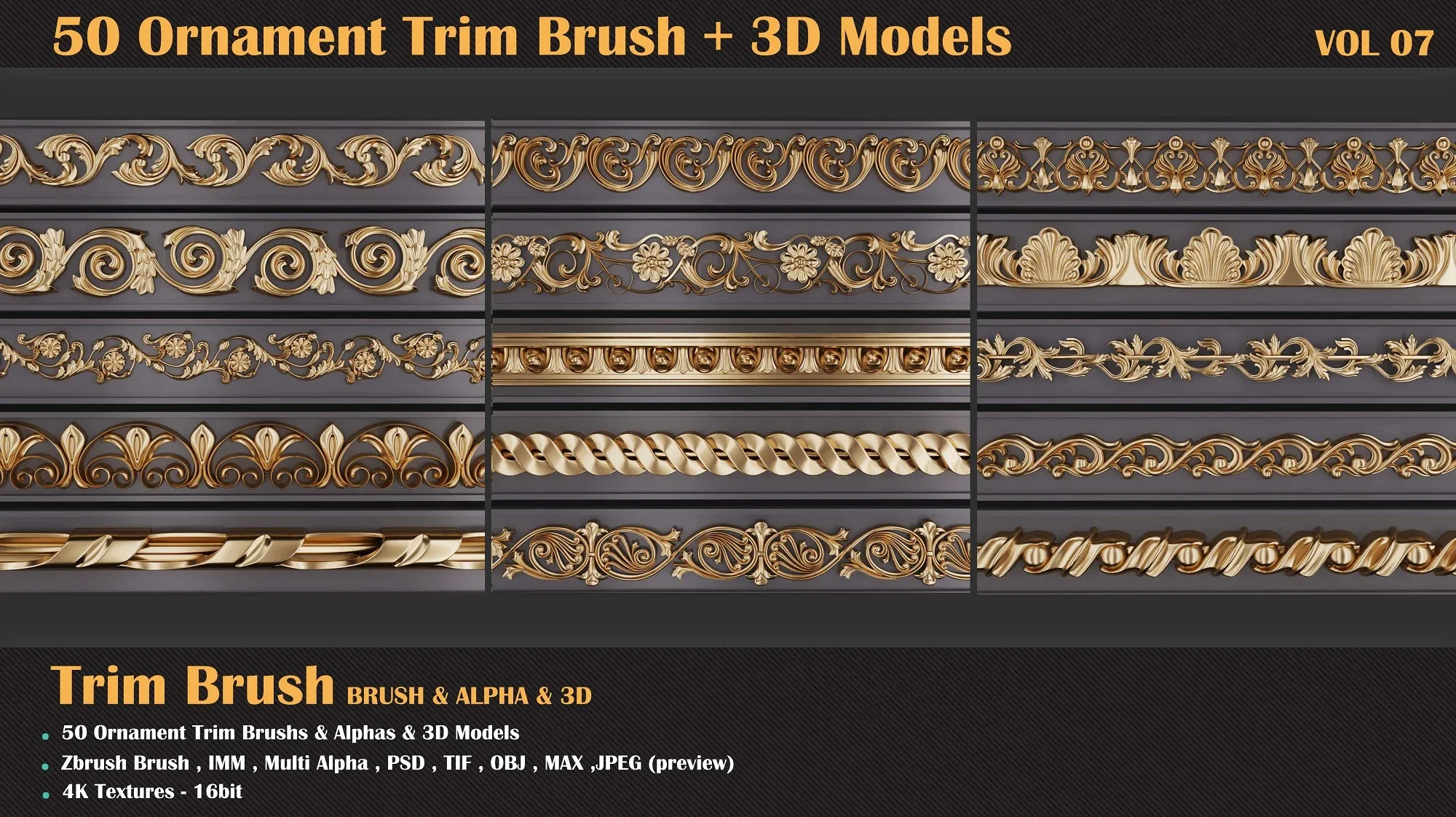 50 Ornament Trim Brush + 3DModel - VOL 07