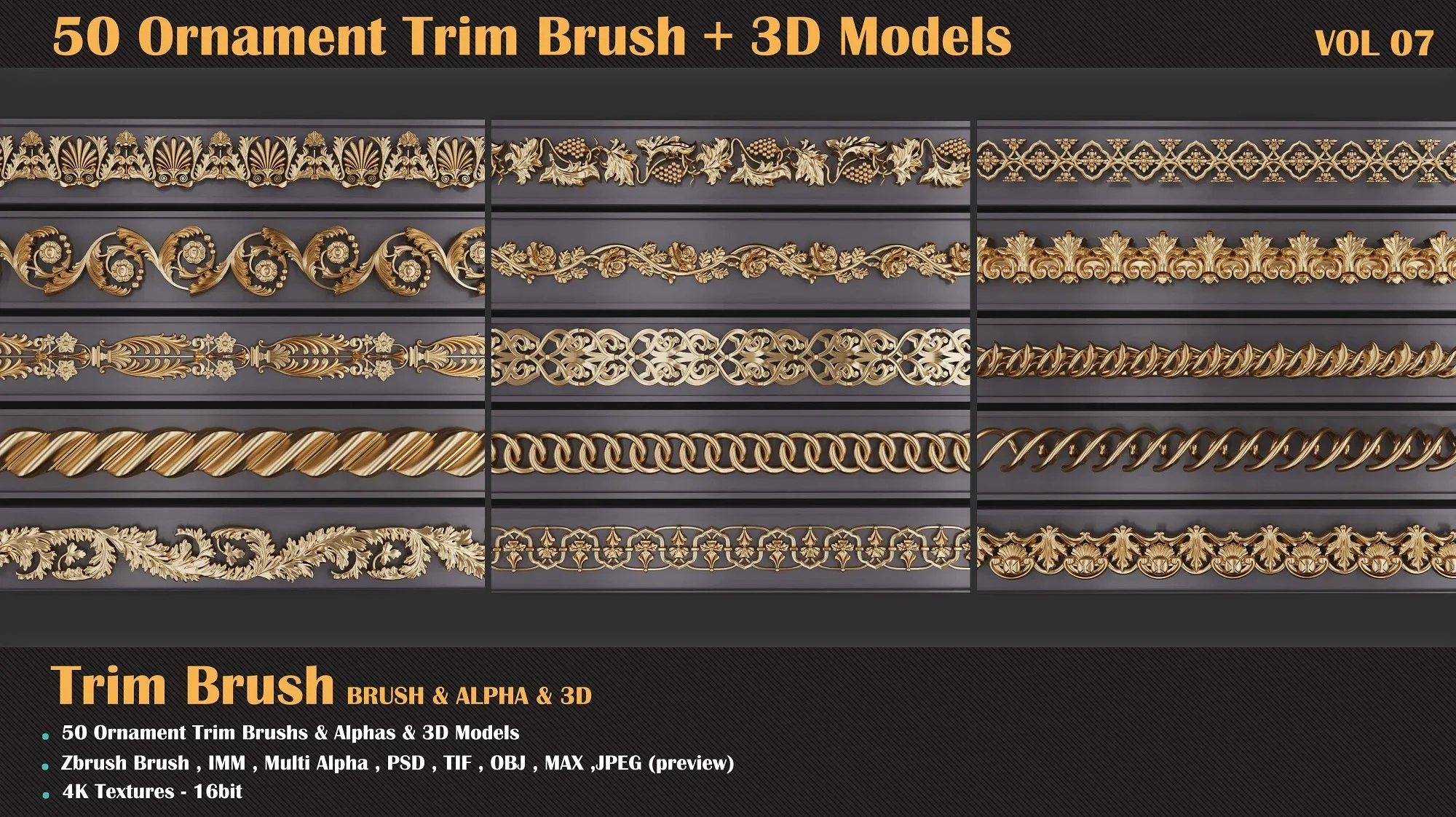 50 Ornament Trim Brush + 3DModel - VOL 07