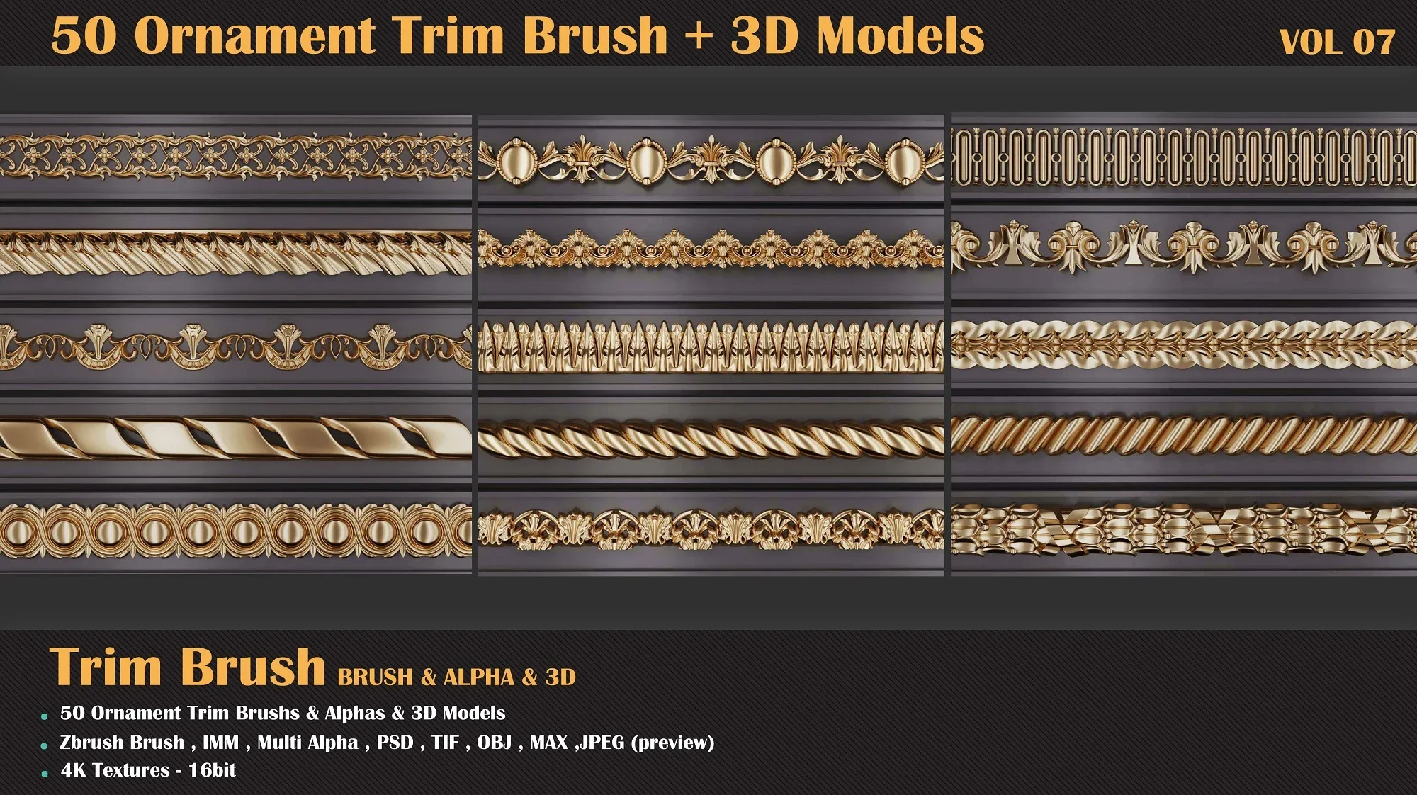 50 Ornament Trim Brush + 3DModel - VOL 07