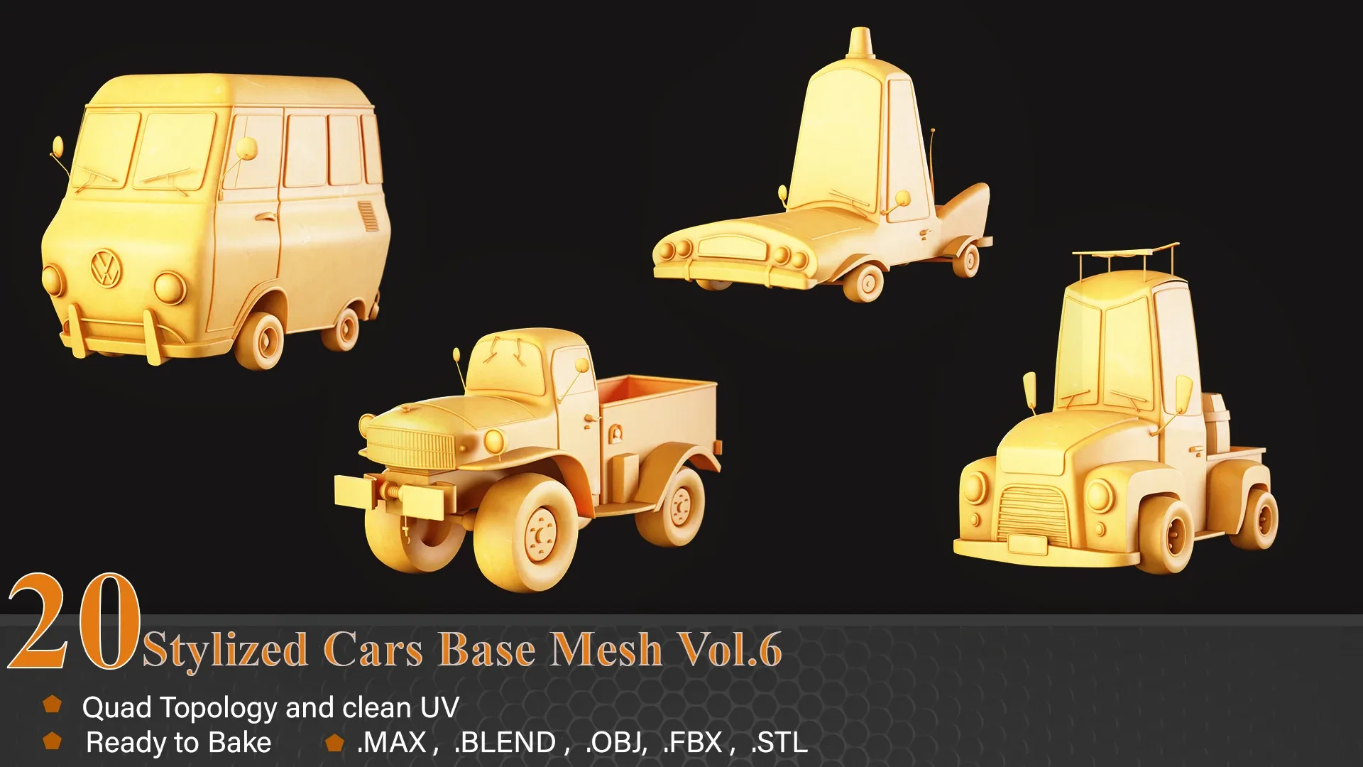 20 Stylized Cars Base Mesh Vol.6