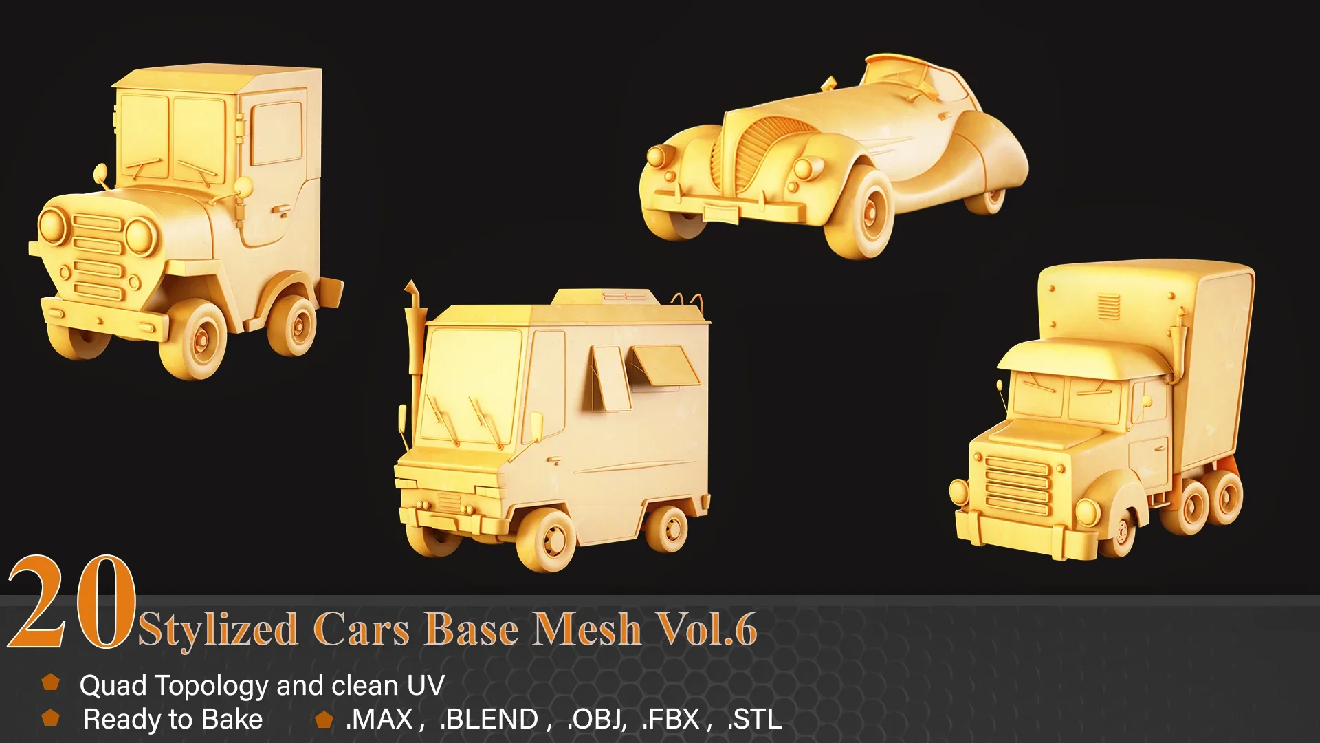 20 Stylized Cars Base Mesh Vol.6