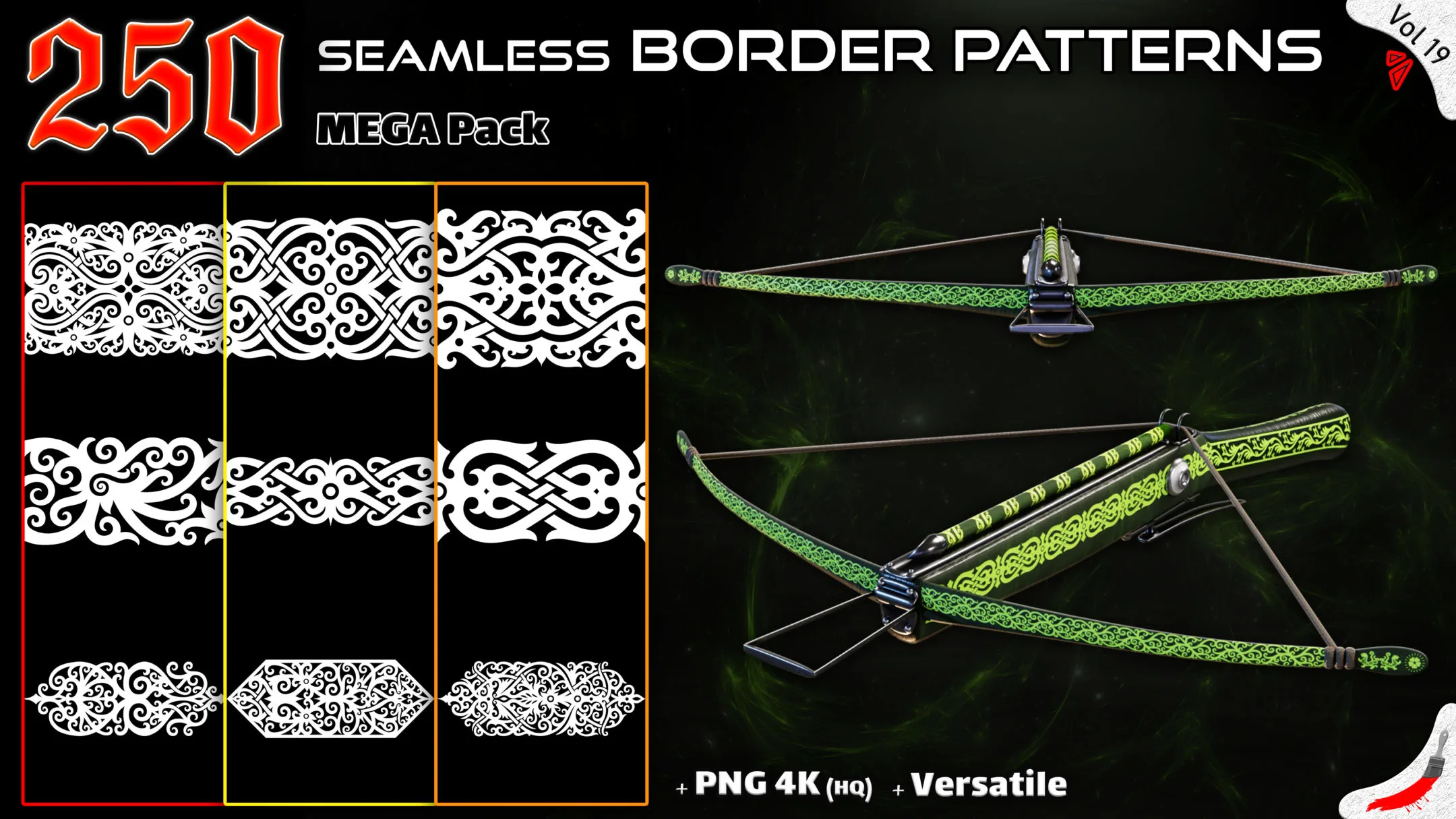 250 Alpha Seamless Border Patterns (MEGA Pack) – Vol 19