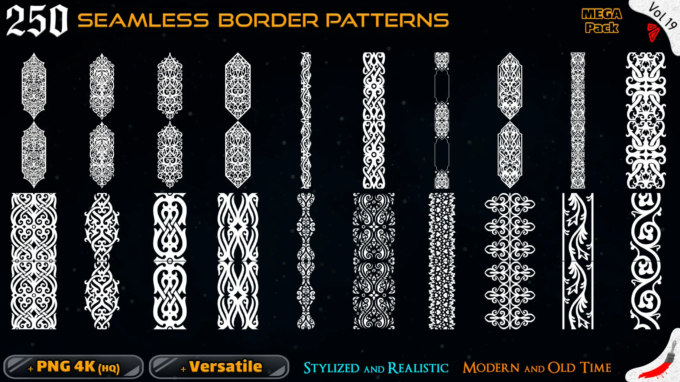 250 Alpha Seamless Border Patterns (MEGA Pack) – Vol 19