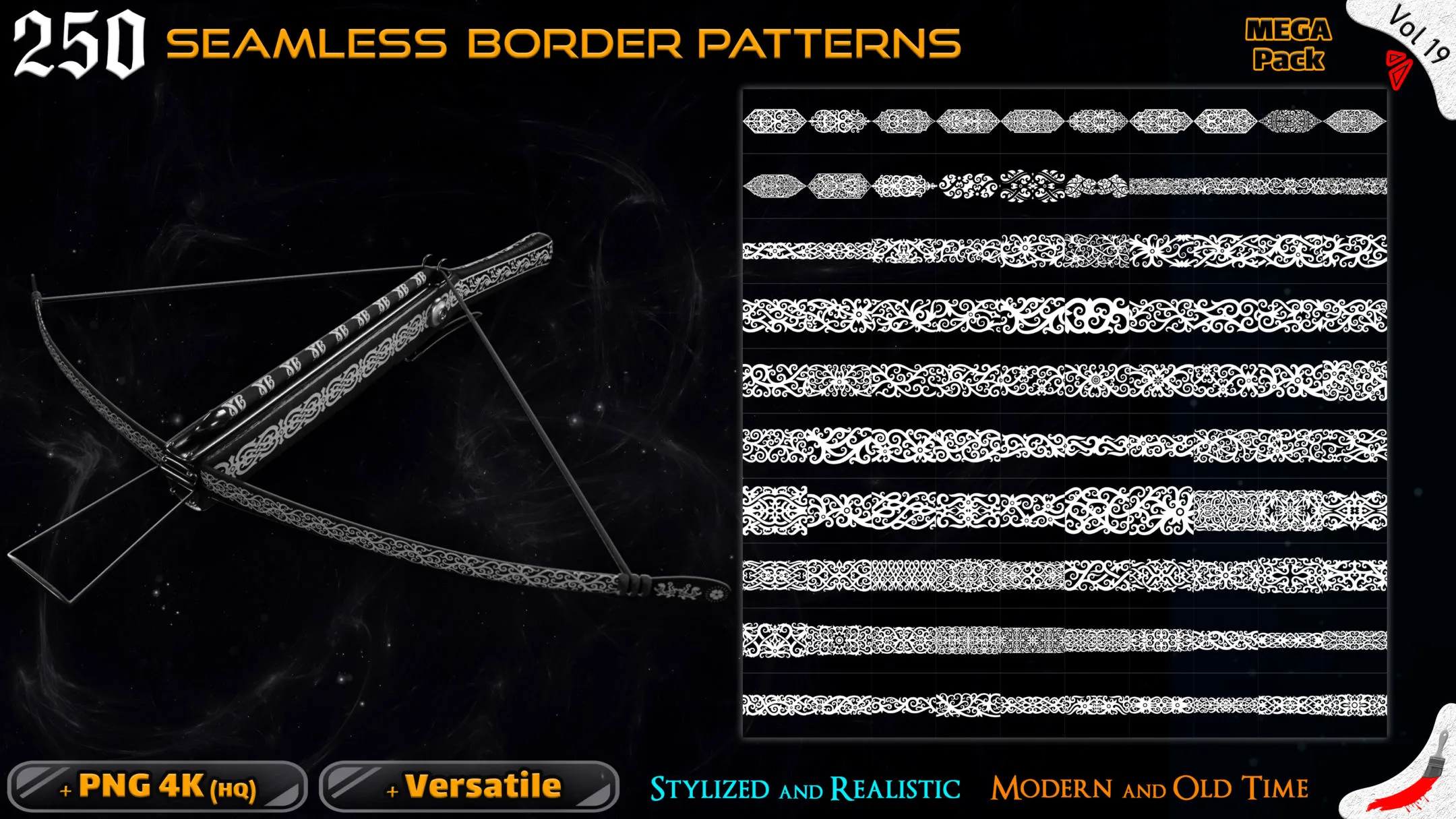 250 Alpha Seamless Border Patterns (MEGA Pack) – Vol 19