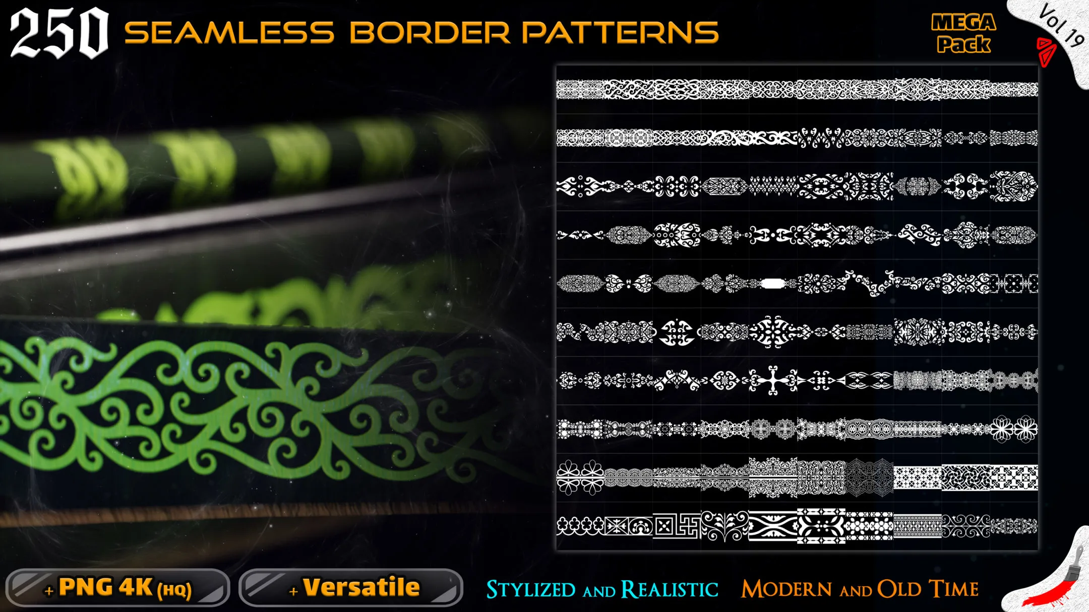 250 Alpha Seamless Border Patterns (MEGA Pack) – Vol 19