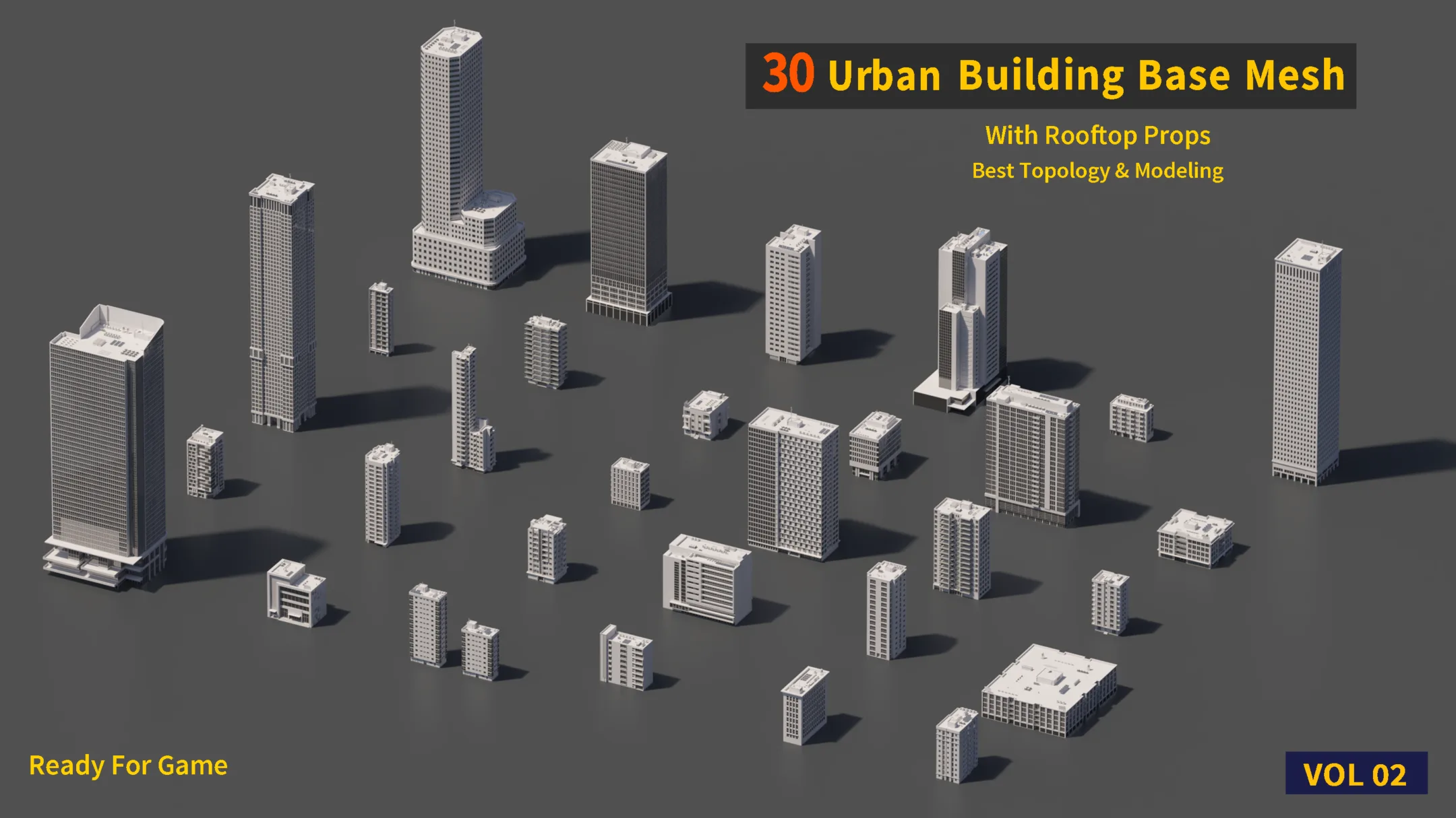 30 Urban Building Base Mesh (with Rooftop) - Real scale and size