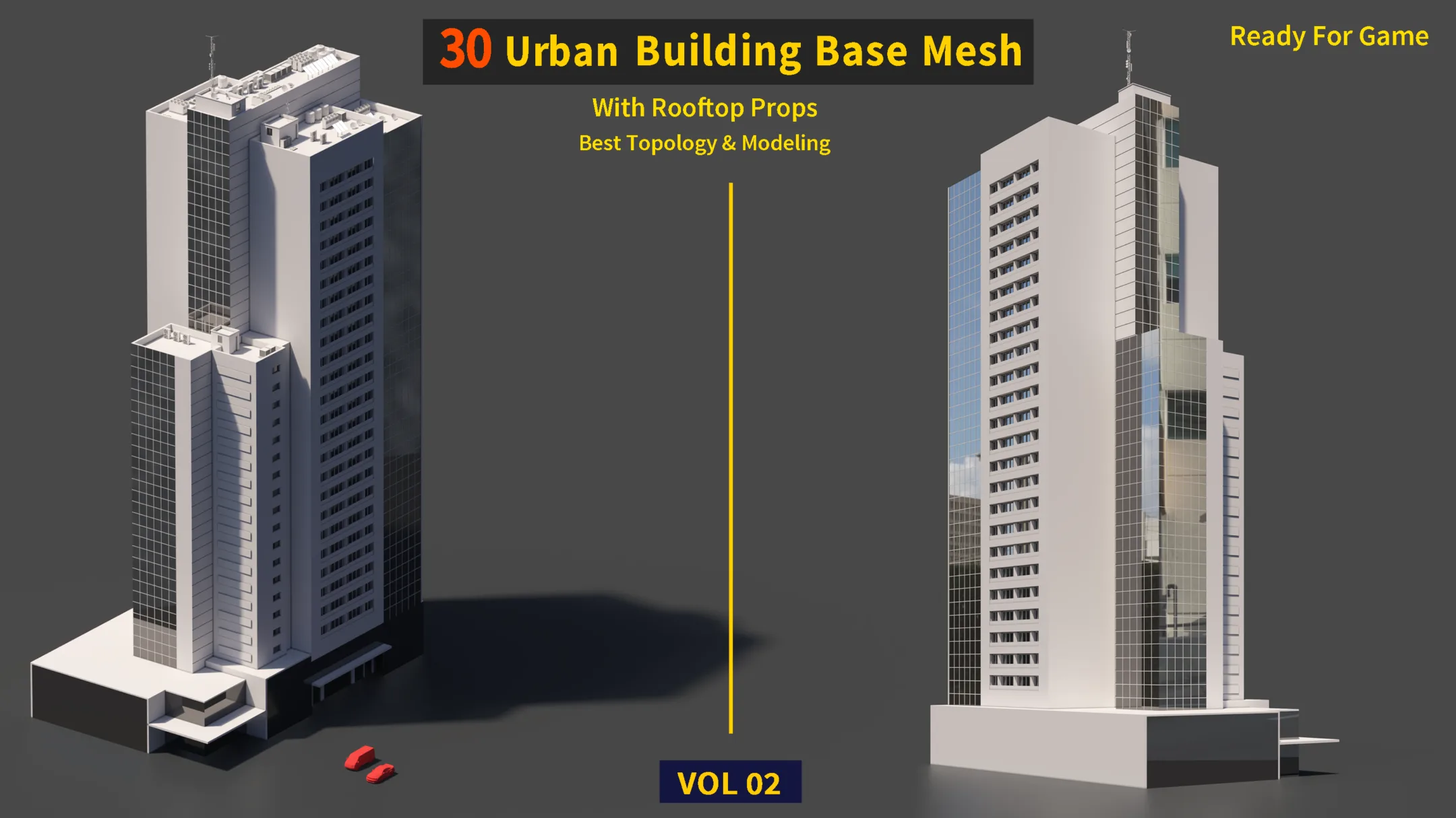 30 Urban Building Base Mesh (with Rooftop) - Real scale and size