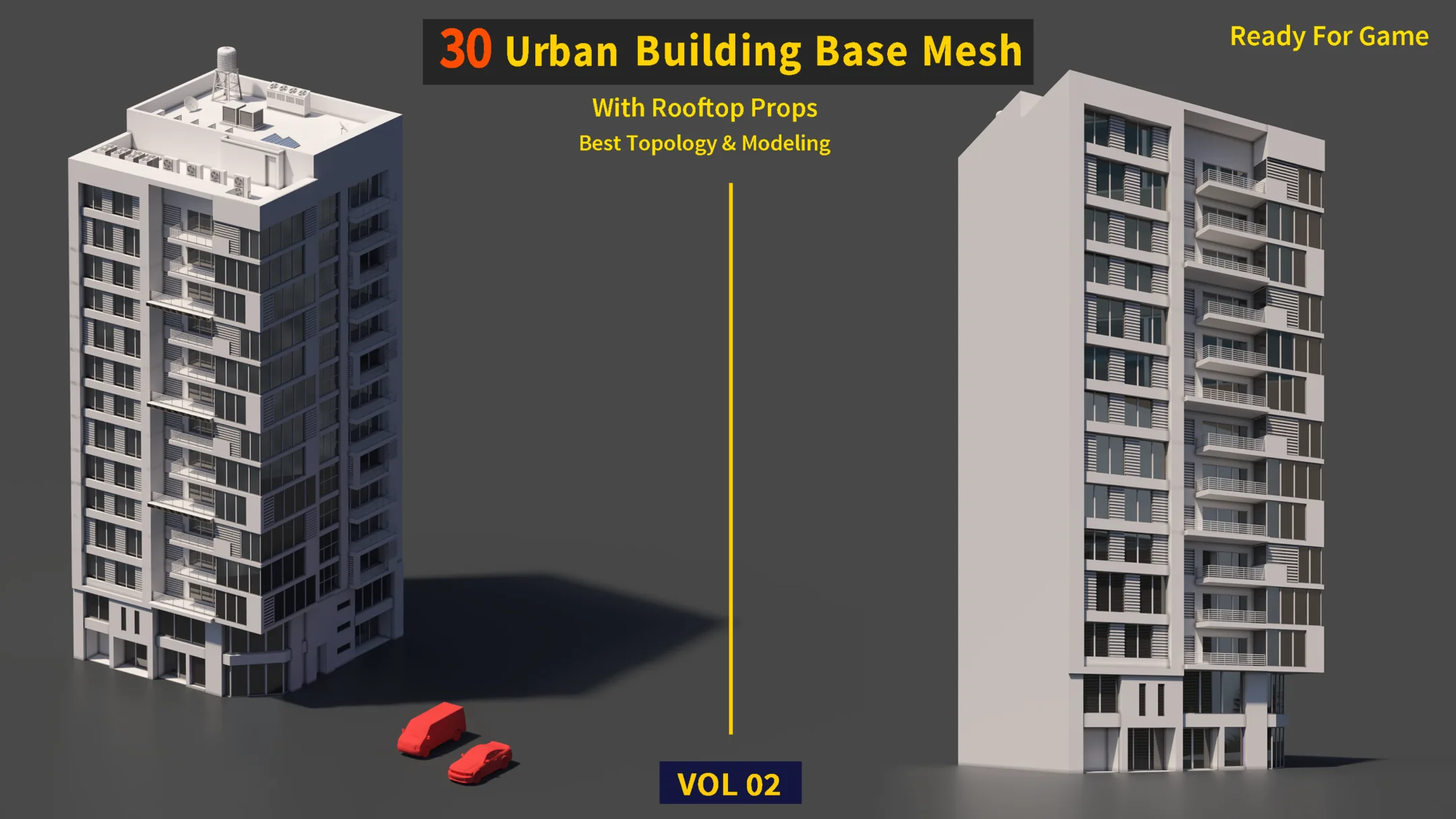 30 Urban Building Base Mesh (with Rooftop) - Real scale and size