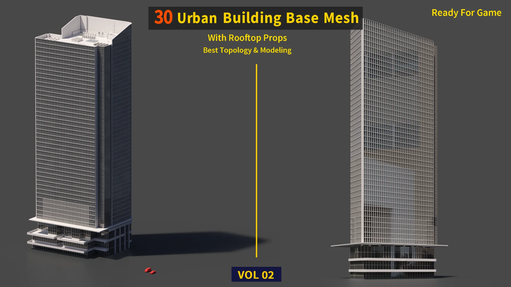 30 Urban Building Base Mesh (with Rooftop) - Real scale and size