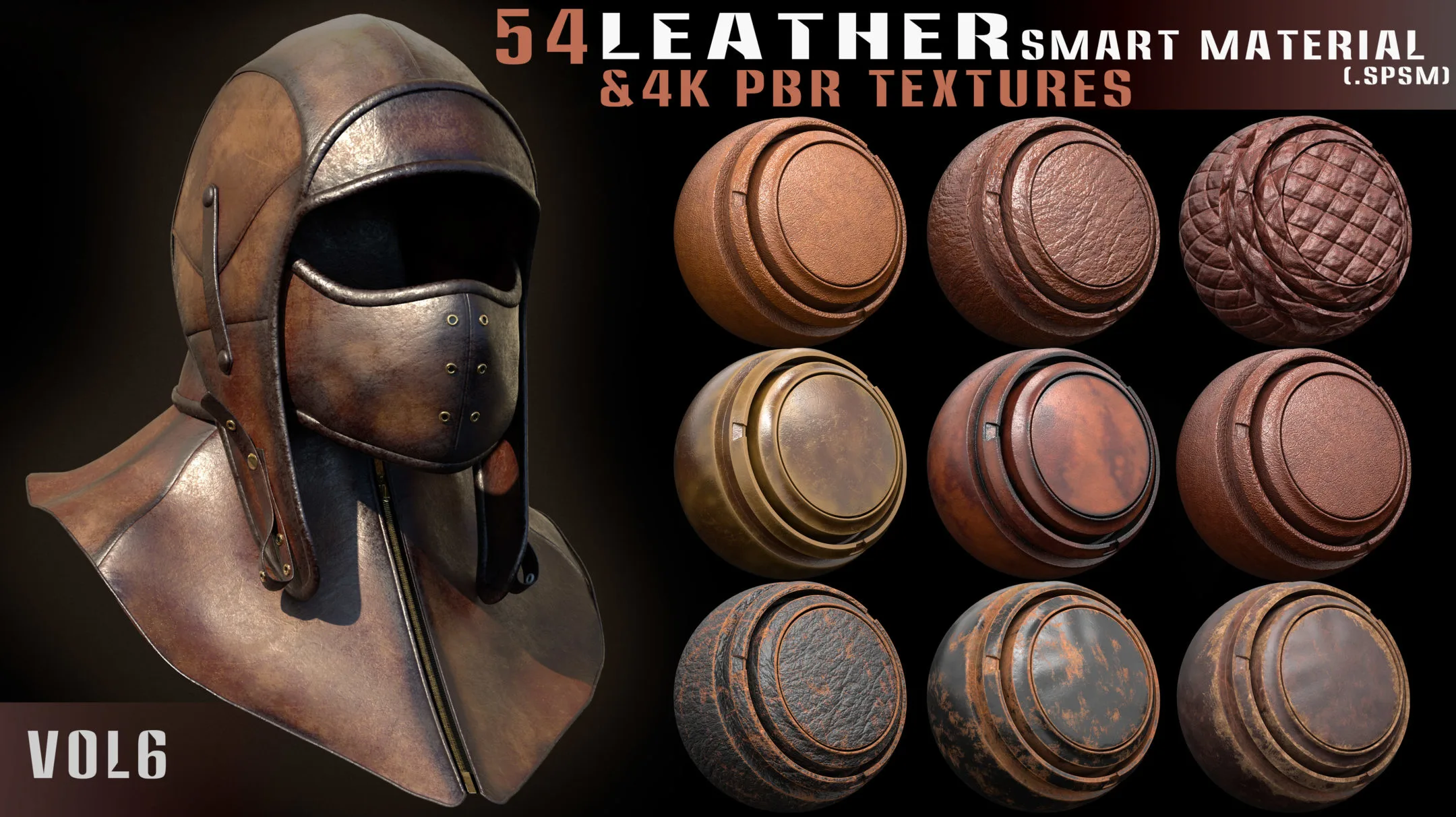 54 leather smart materials + 4k PBR textures - Vol 6