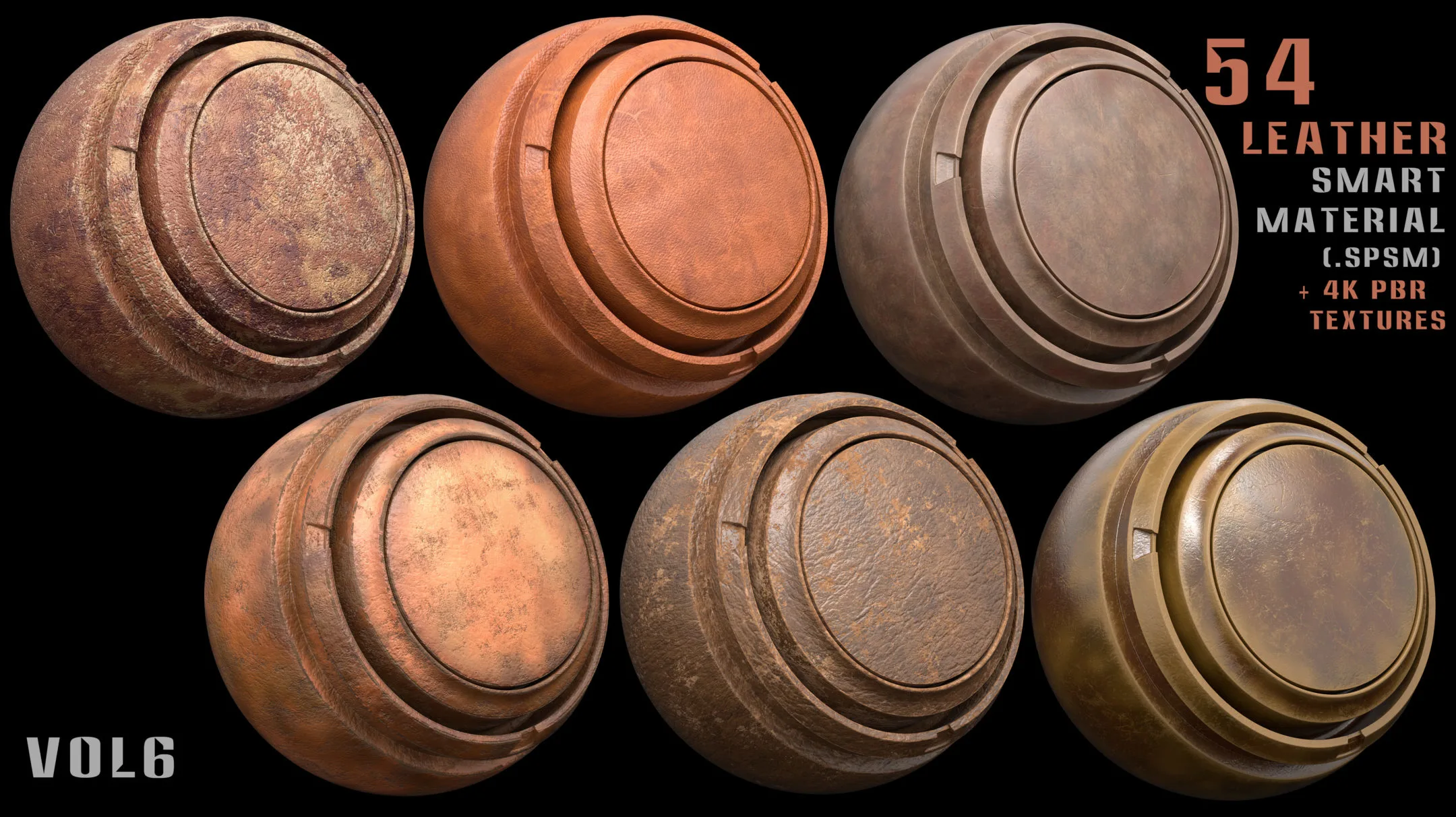 54 leather smart materials + 4k PBR textures - Vol 6