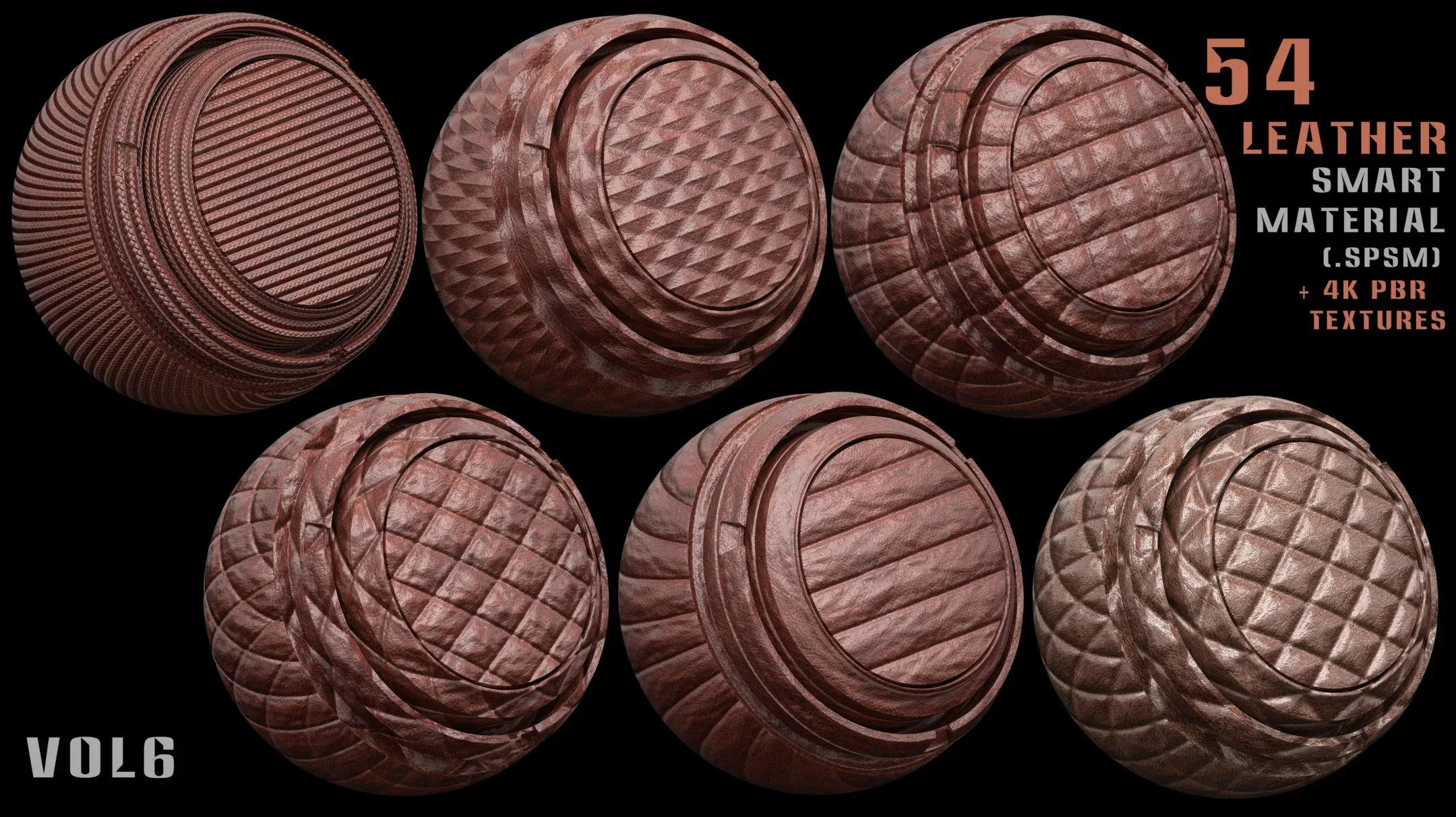 54 leather smart materials + 4k PBR textures - Vol 6