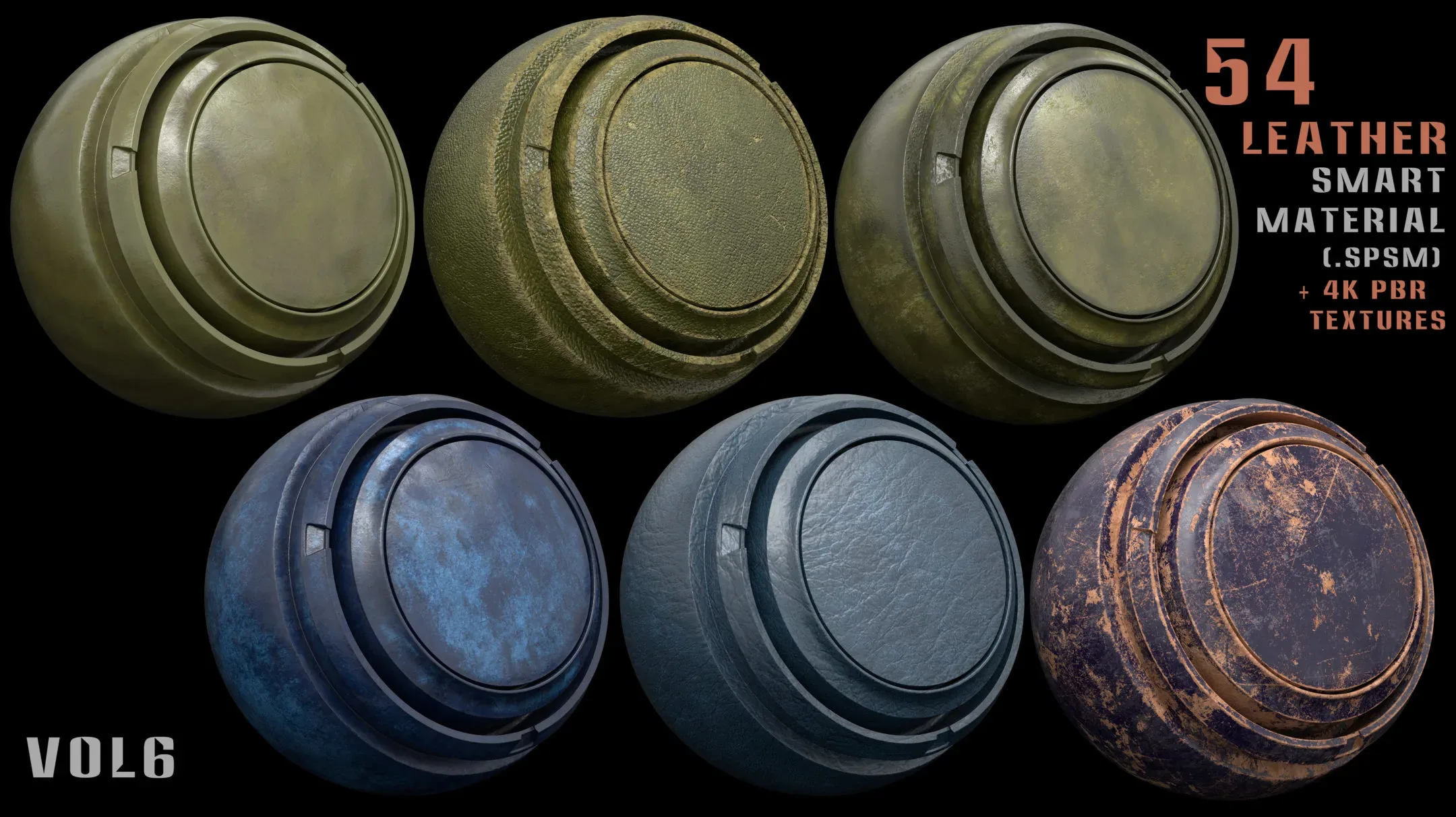 54 leather smart materials + 4k PBR textures - Vol 6