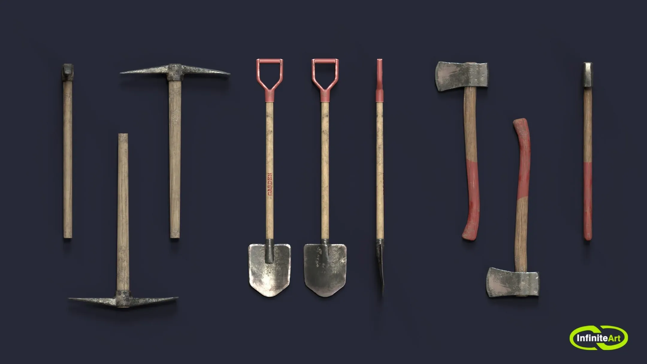 Pick and shovel and axe