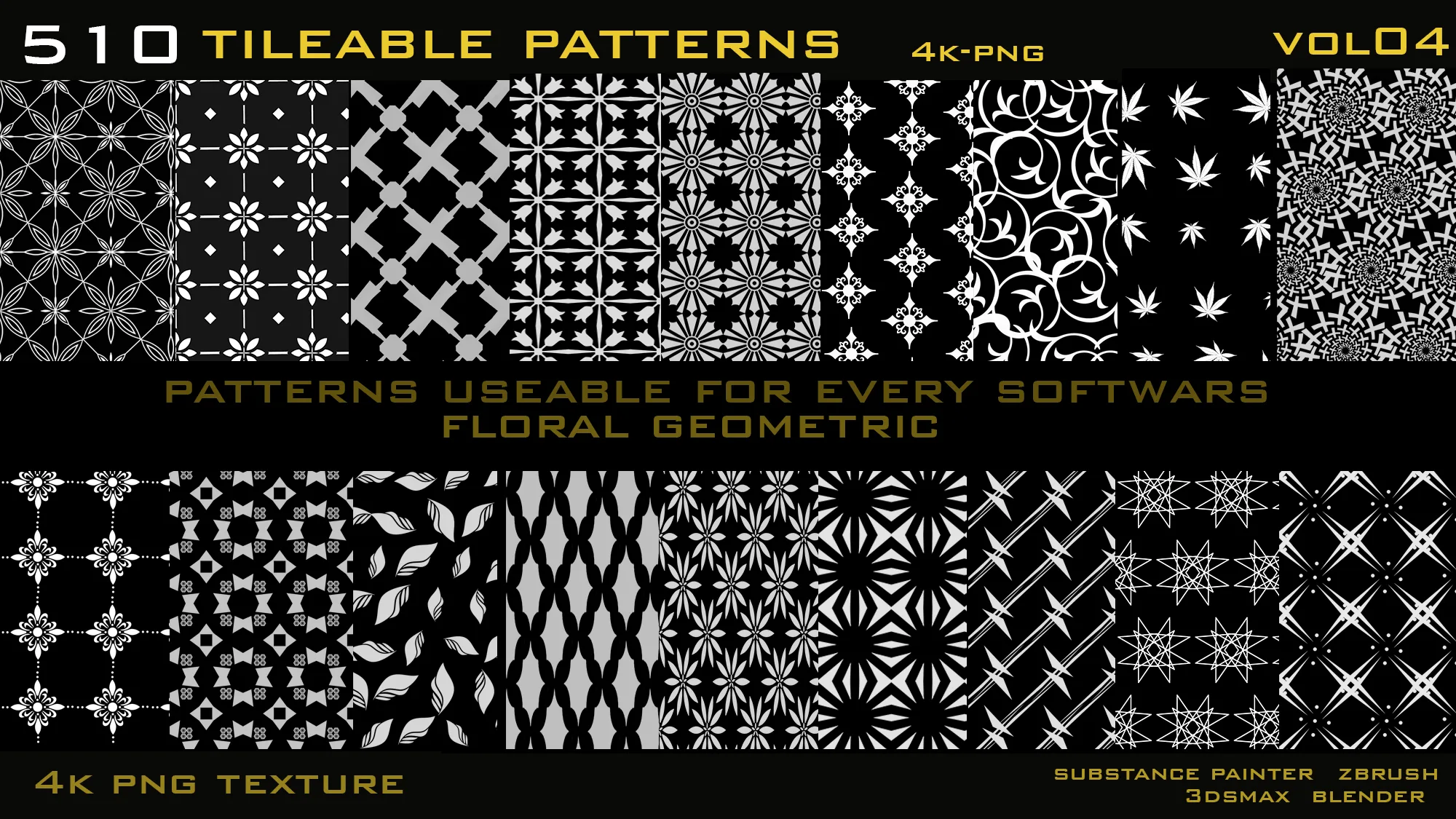 510 Ornamental Alphas- Tileable patterns-4k png textures vol04