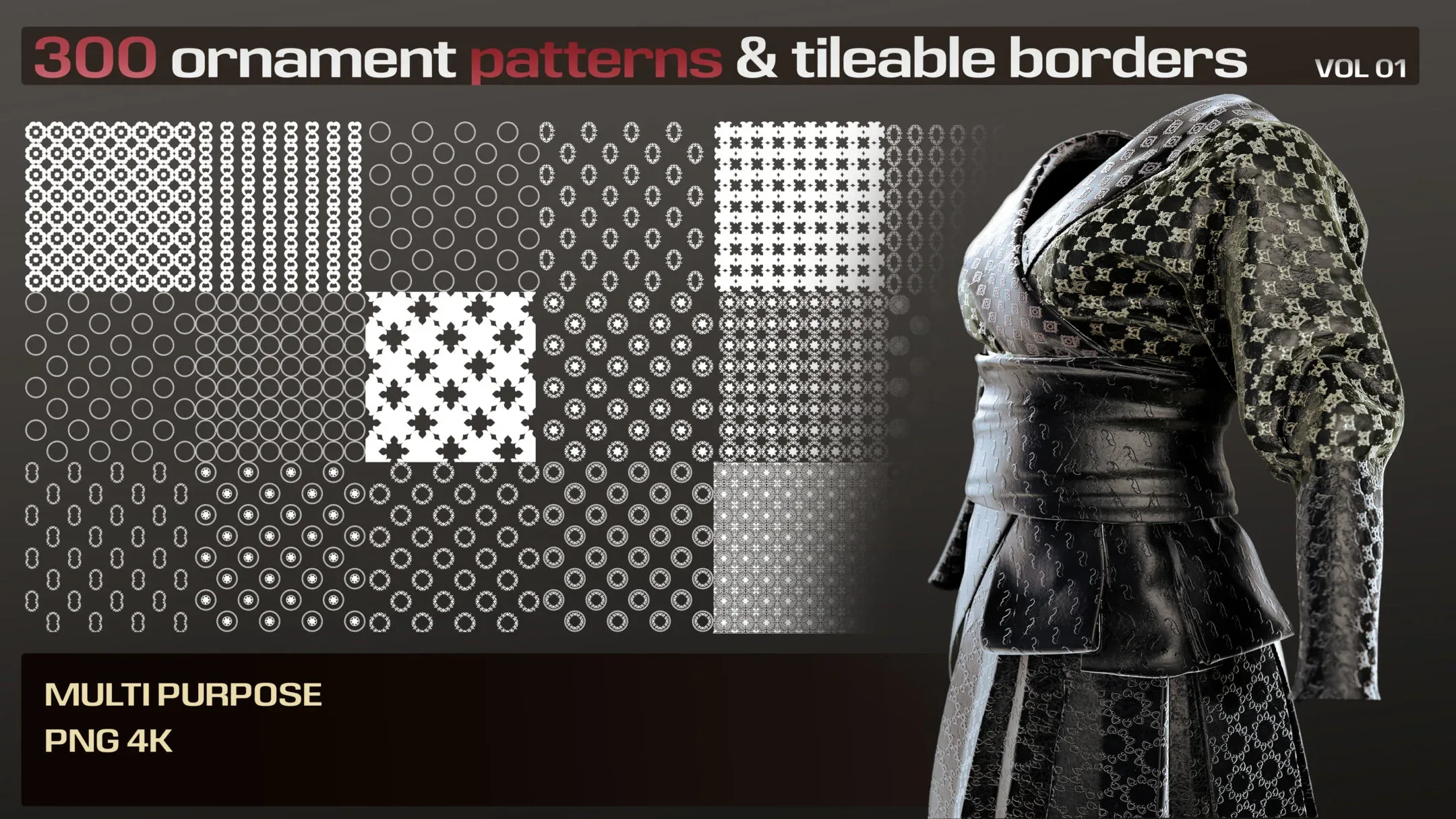300 ornamental patterns & tileable borders VOL 01