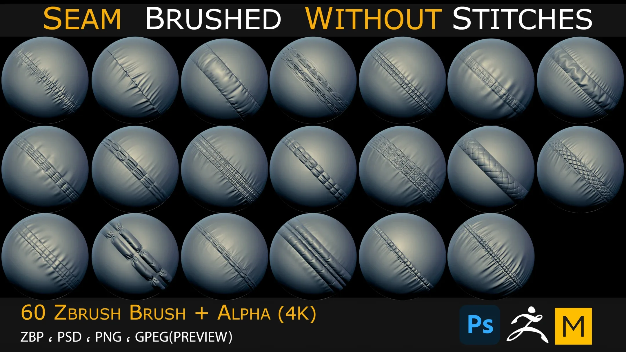 60 seam zbrush brush + alpha (4k)