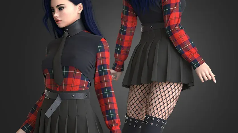 Goth Style Outfit | clo3d | marvelous designer Goth Style Outfit