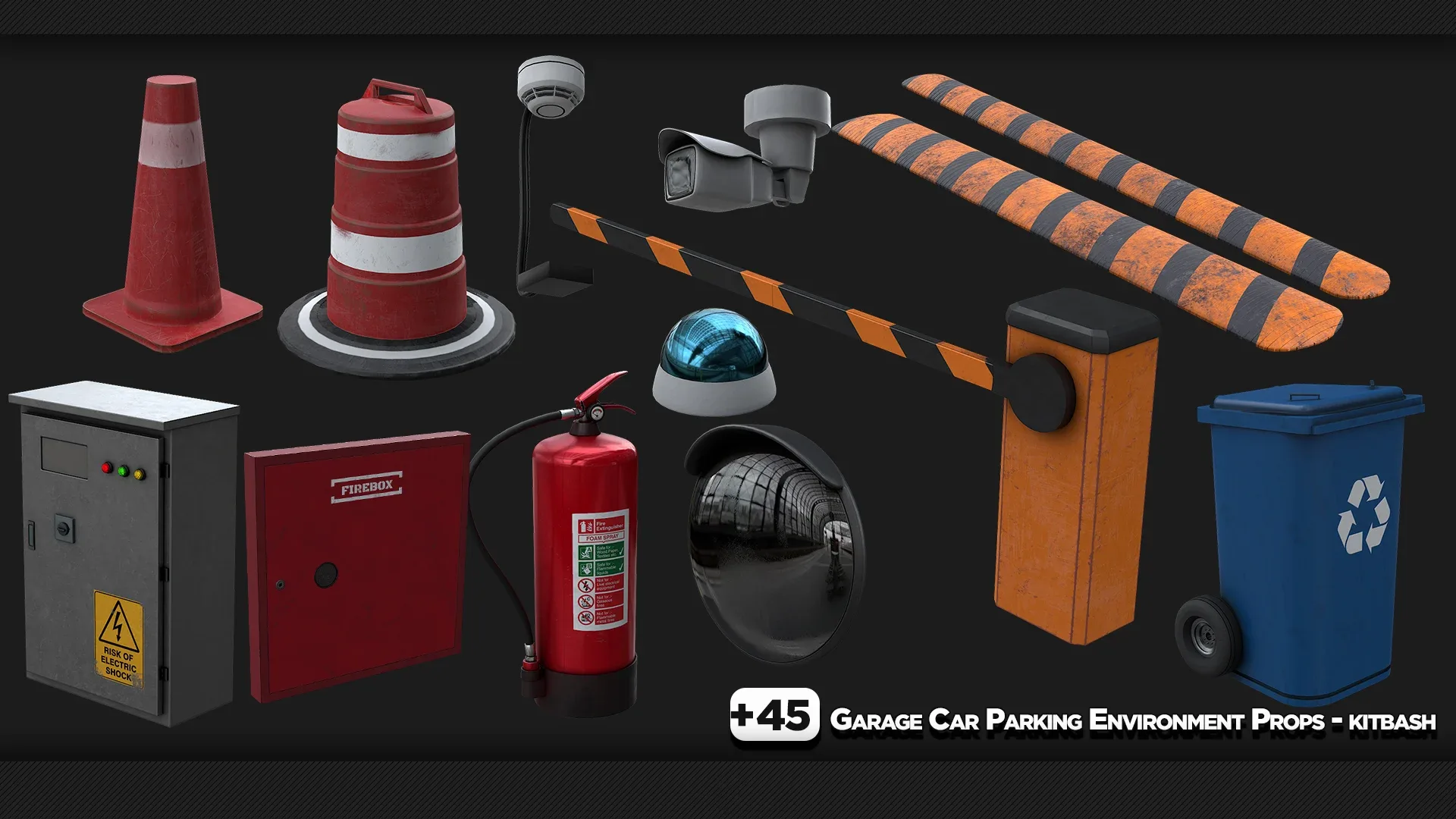 +45 Garage Car Parking Environment Props - KITBASH - Vol 3