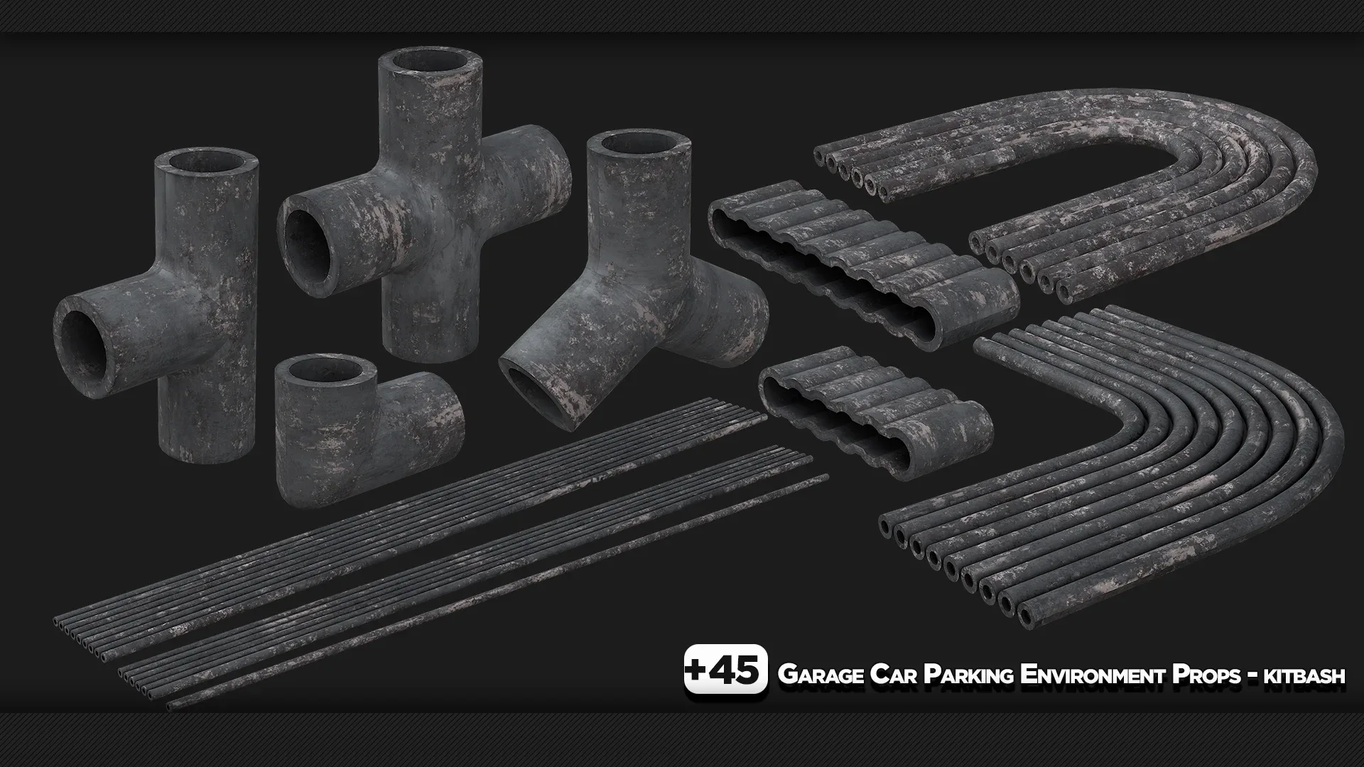 +45 Garage Car Parking Environment Props - KITBASH - Vol 3