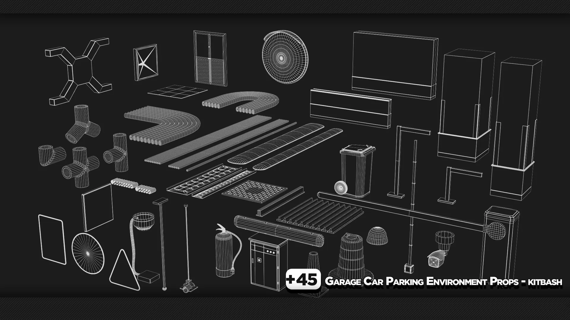 +45 Garage Car Parking Environment Props - KITBASH - Vol 3