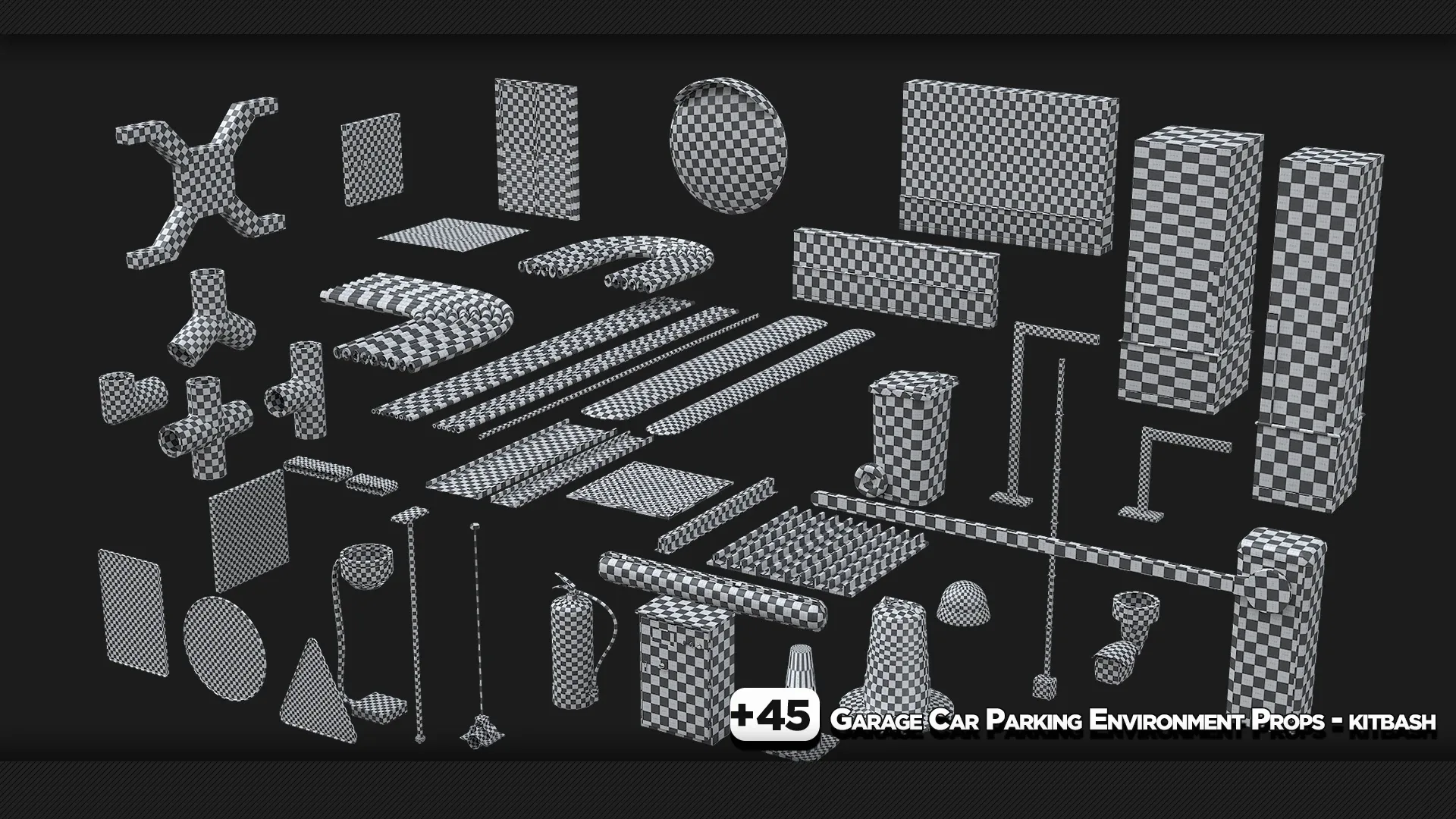 +45 Garage Car Parking Environment Props - KITBASH - Vol 3