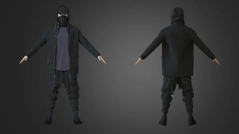 Men's Techwear Outfit | clo3d | marvelous designer