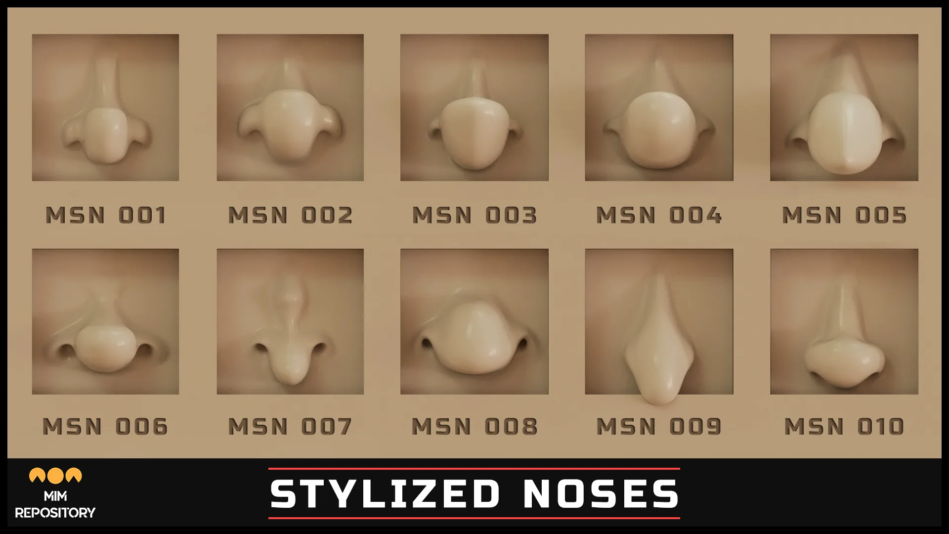 100 ZBrush VDM Stylized nose brushes