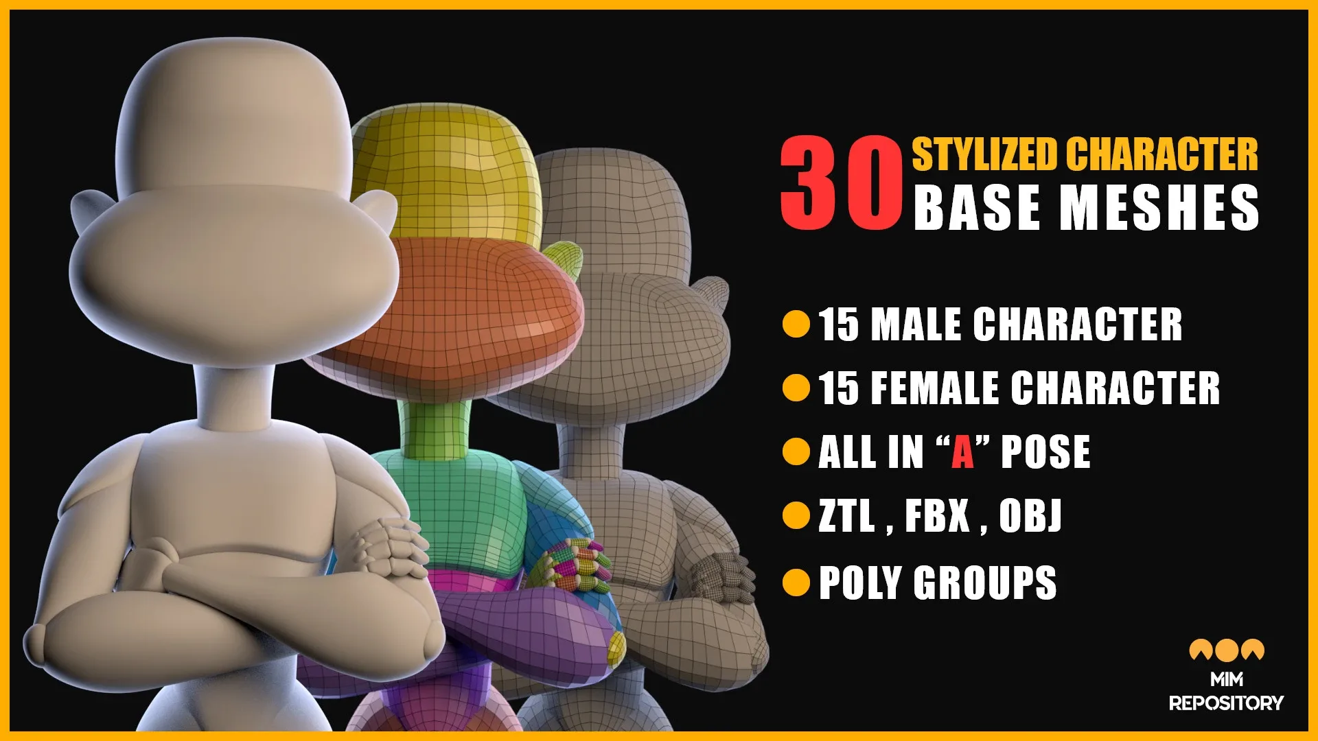 30 Stylized Character Base Meshes