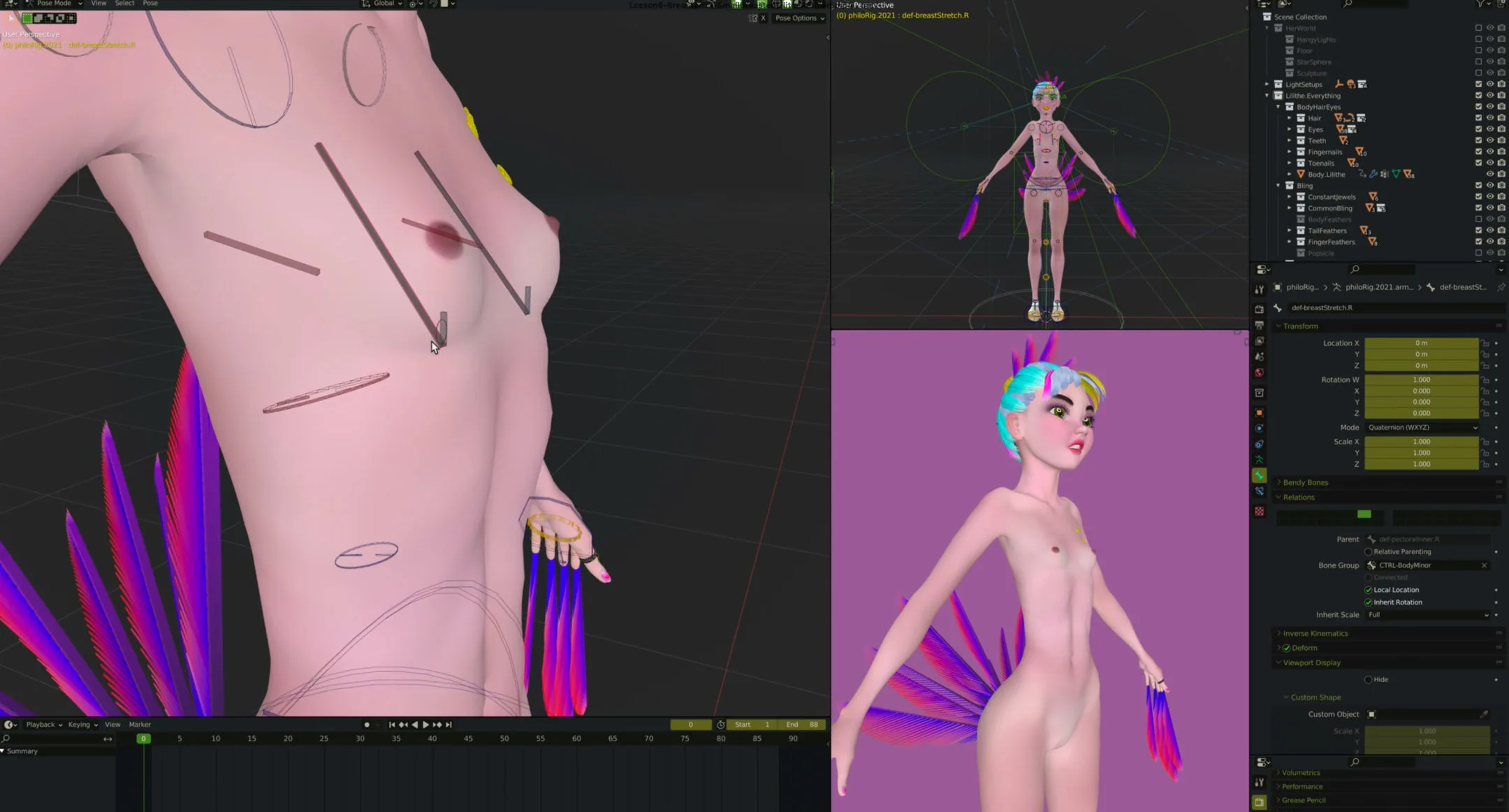 Rigging Nude Females in Blender, Lesson 6, Breasts