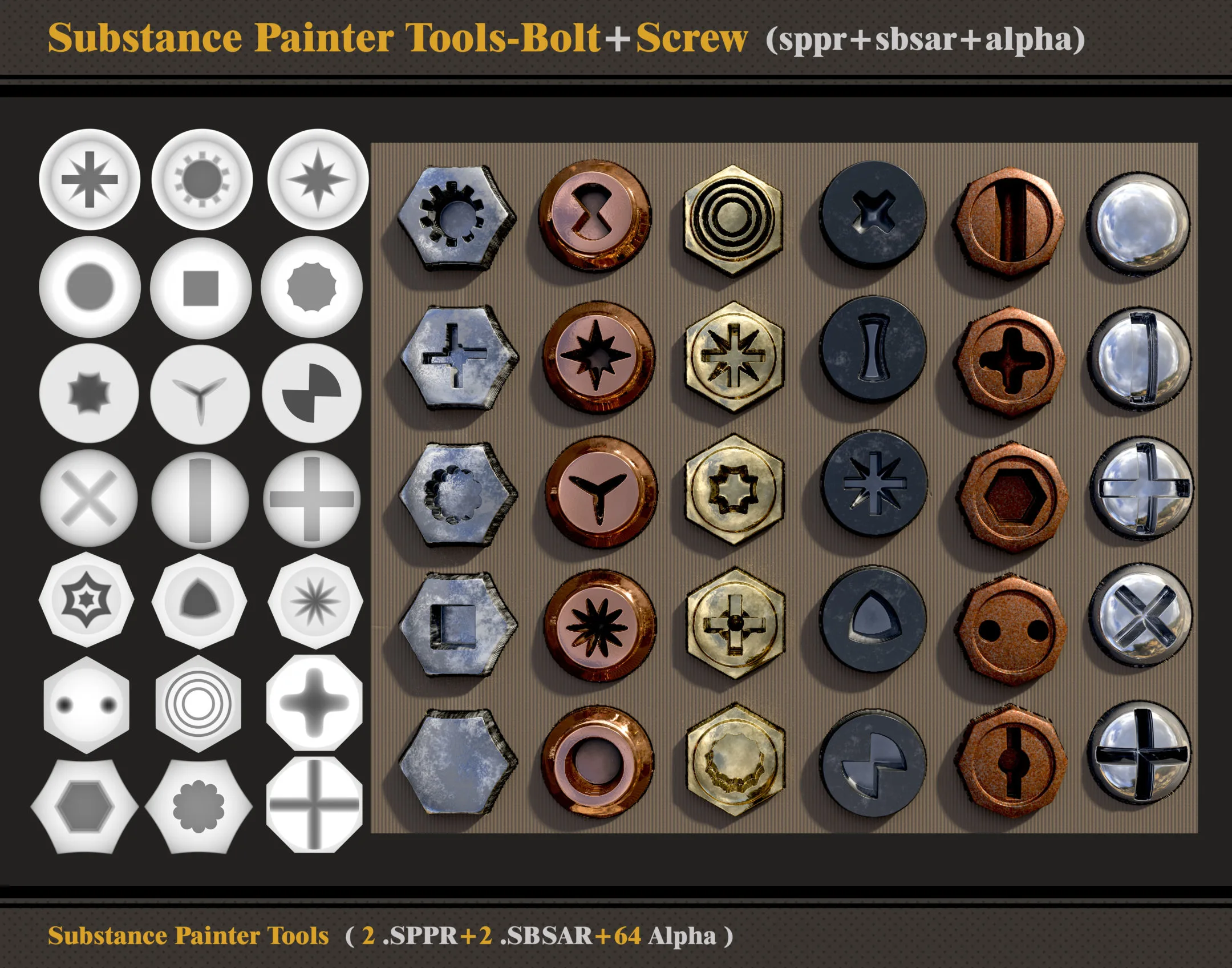 Substance Painter Tools-Bolt and Screw (SPPR-SBSAR-Alpha)