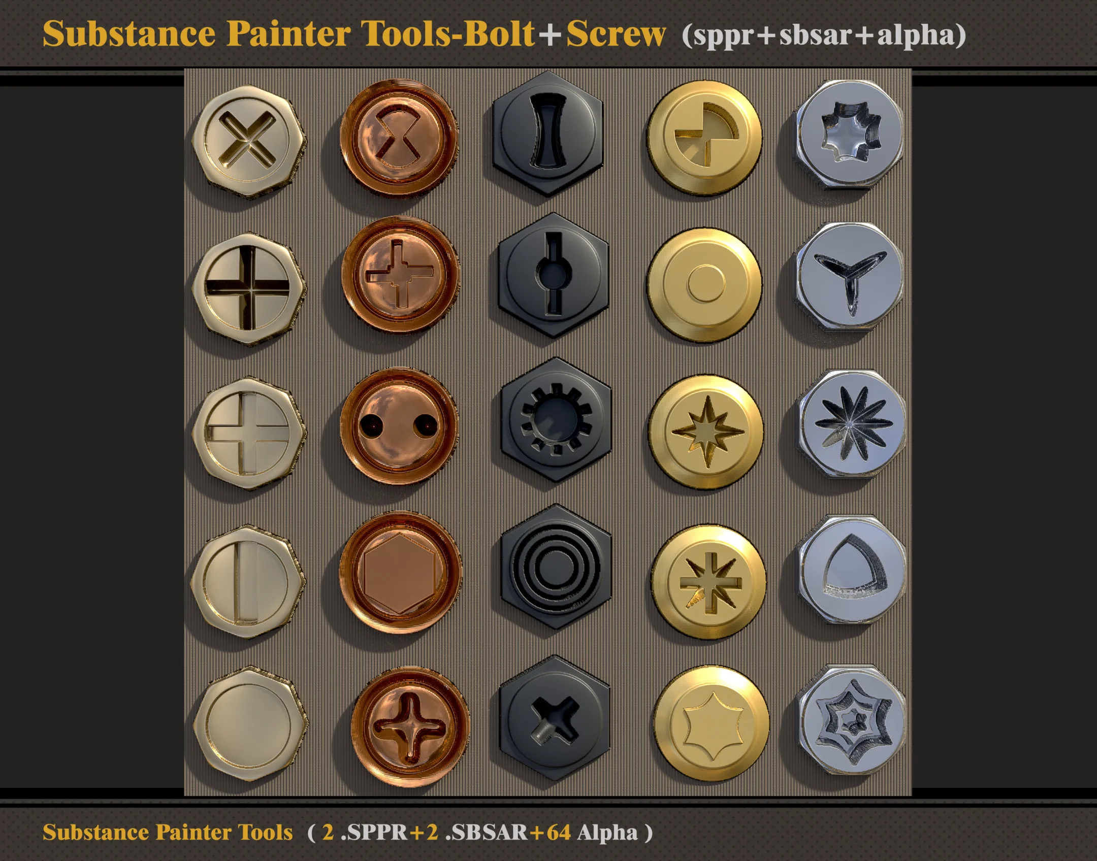 Substance Painter Tools-Bolt and Screw (SPPR-SBSAR-Alpha)