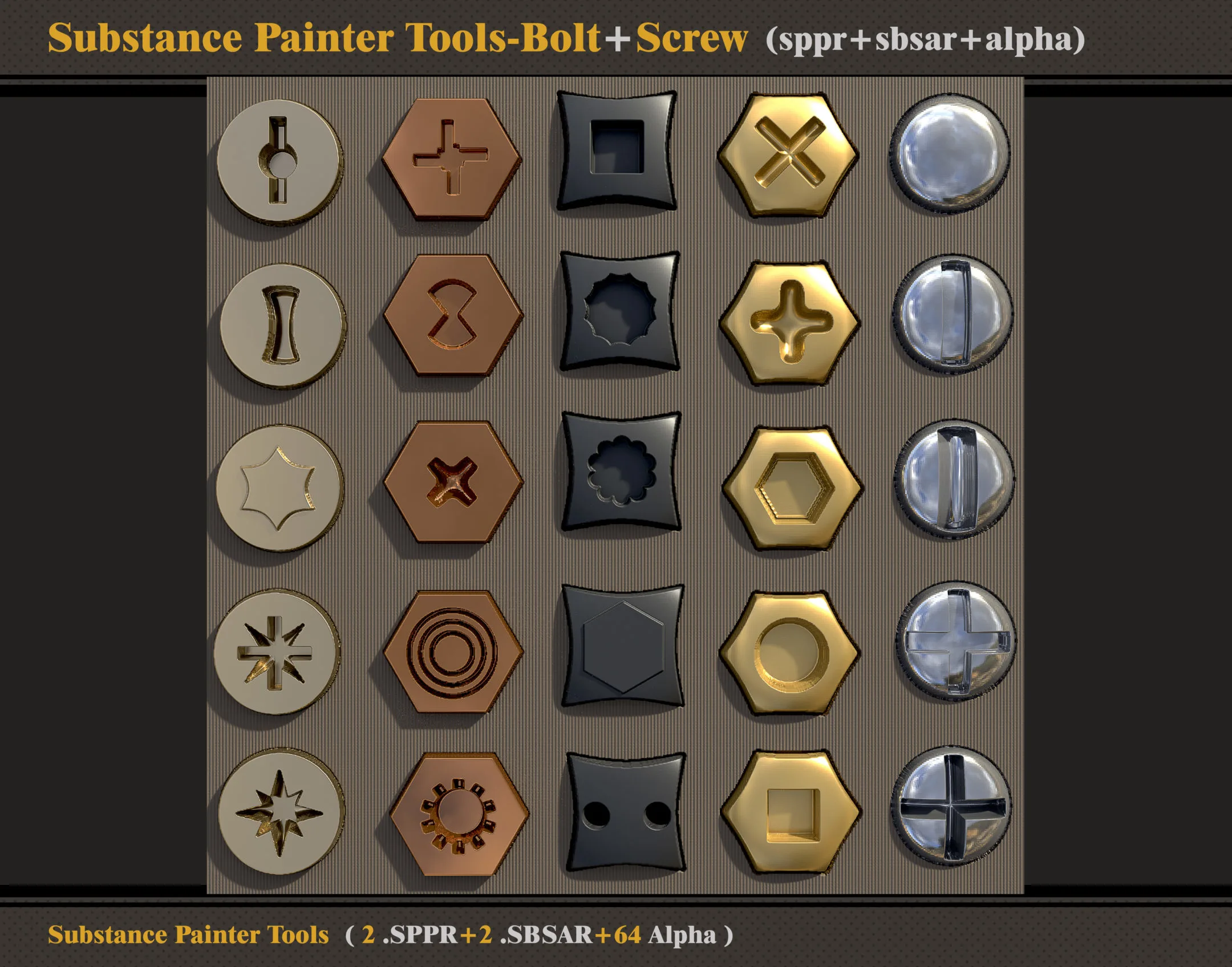 Substance Painter Tools-Bolt and Screw (SPPR-SBSAR-Alpha)