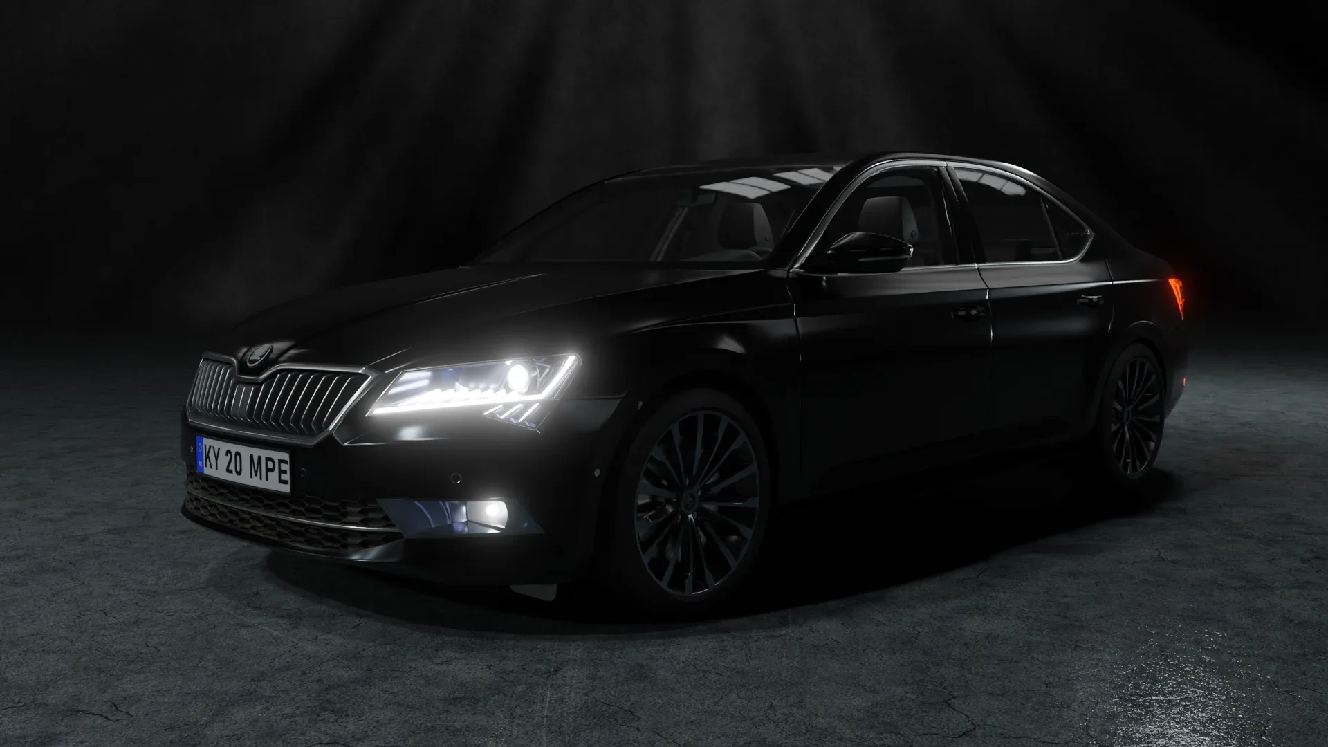 Black car skoda superb model