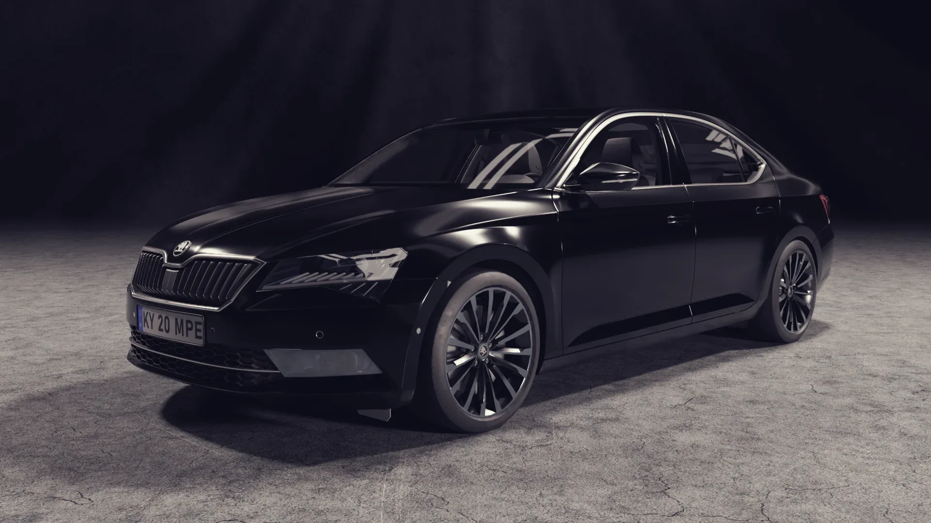 Black car skoda superb model