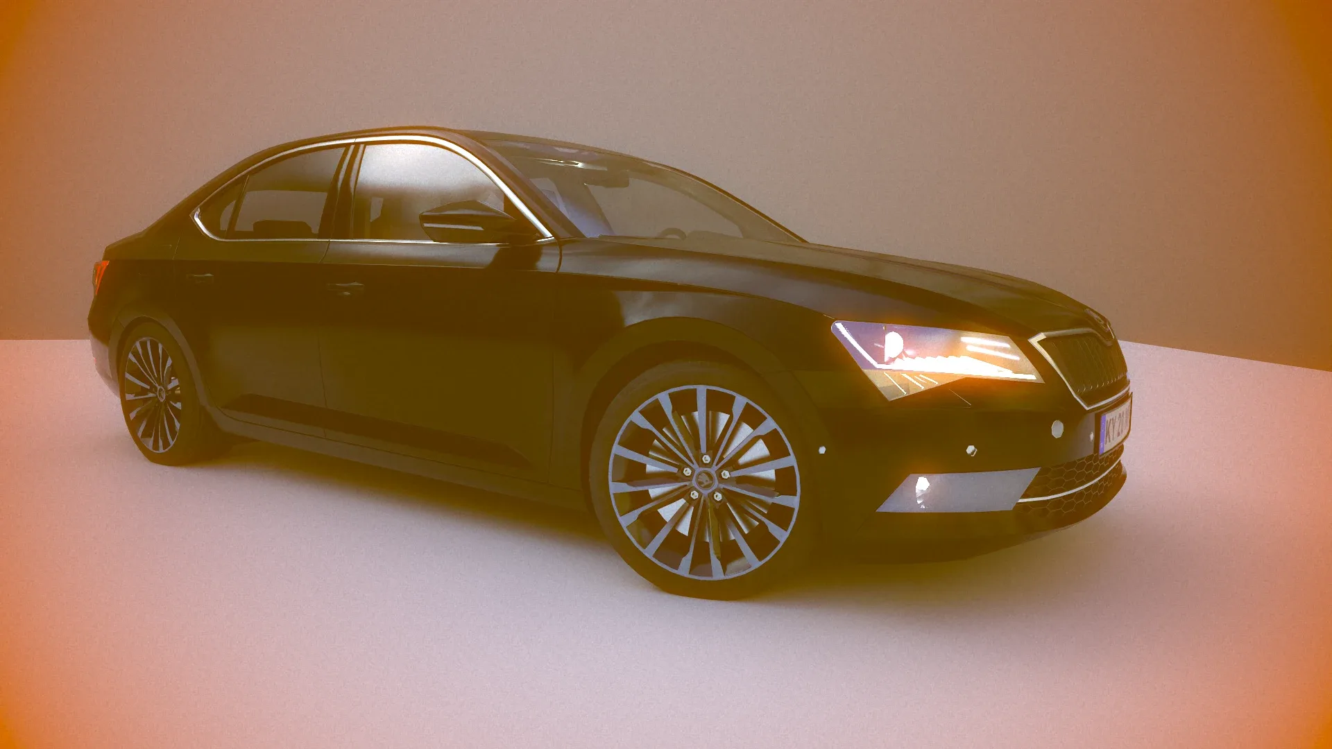 Black car skoda superb model