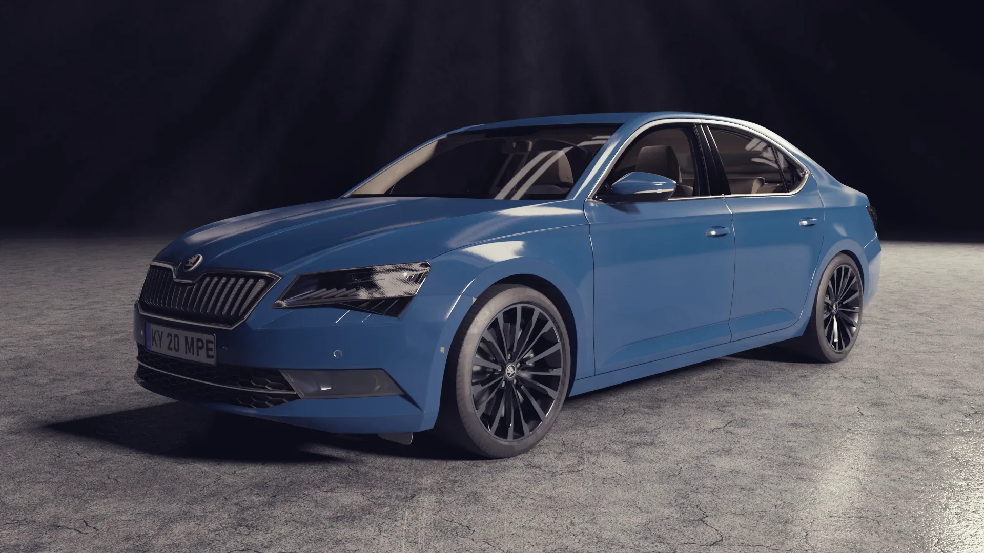 Blue car skoda superb