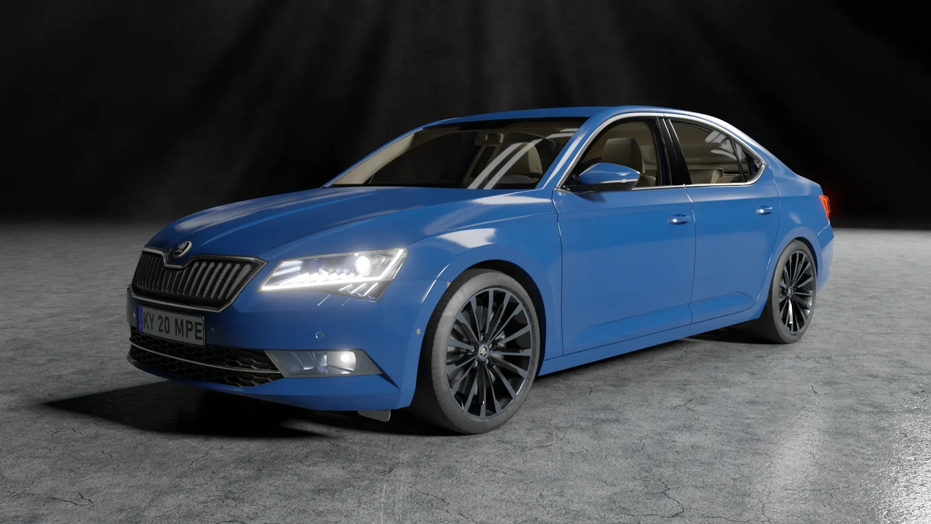 Blue car skoda superb