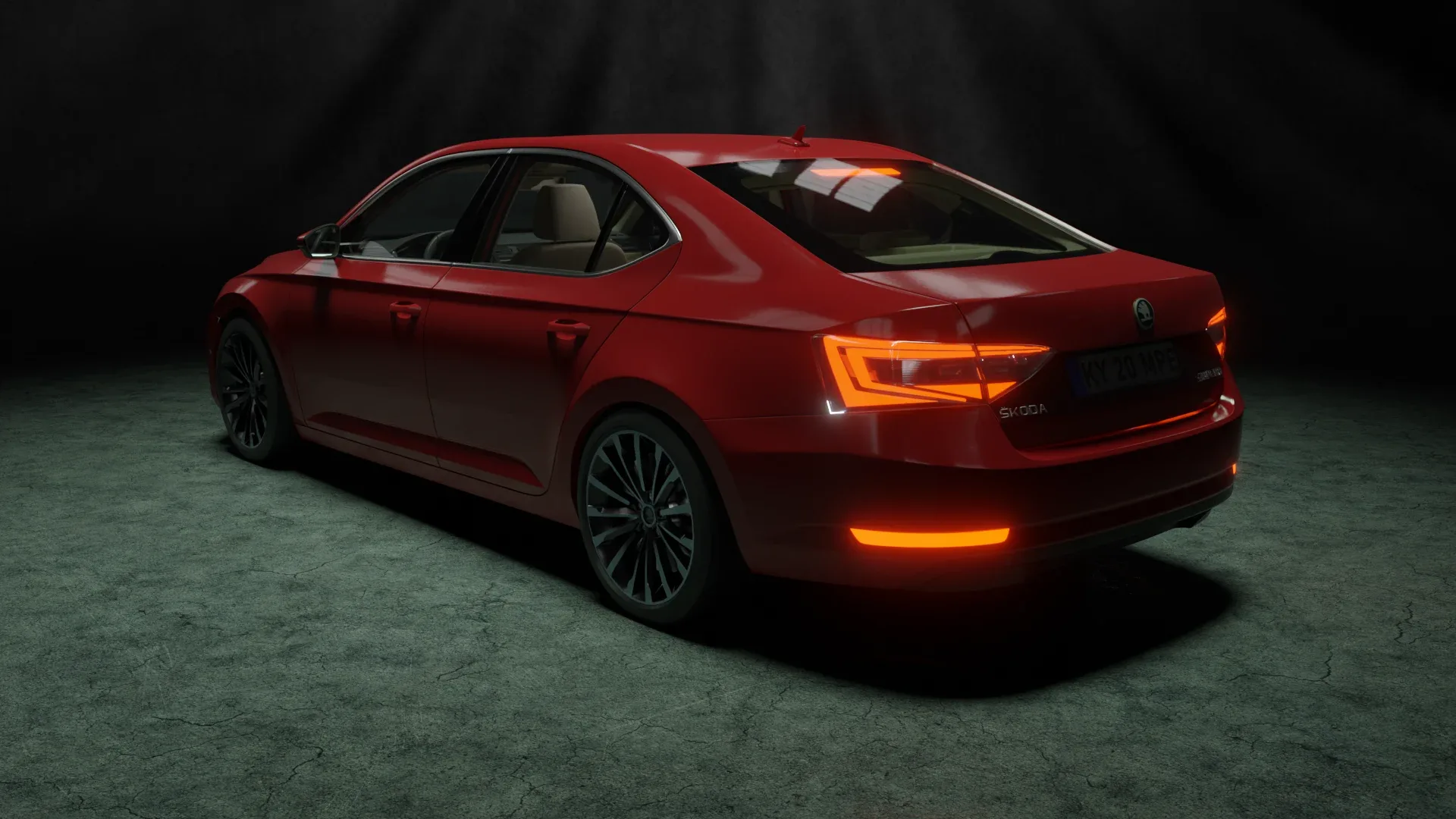 3D red car skoda superb