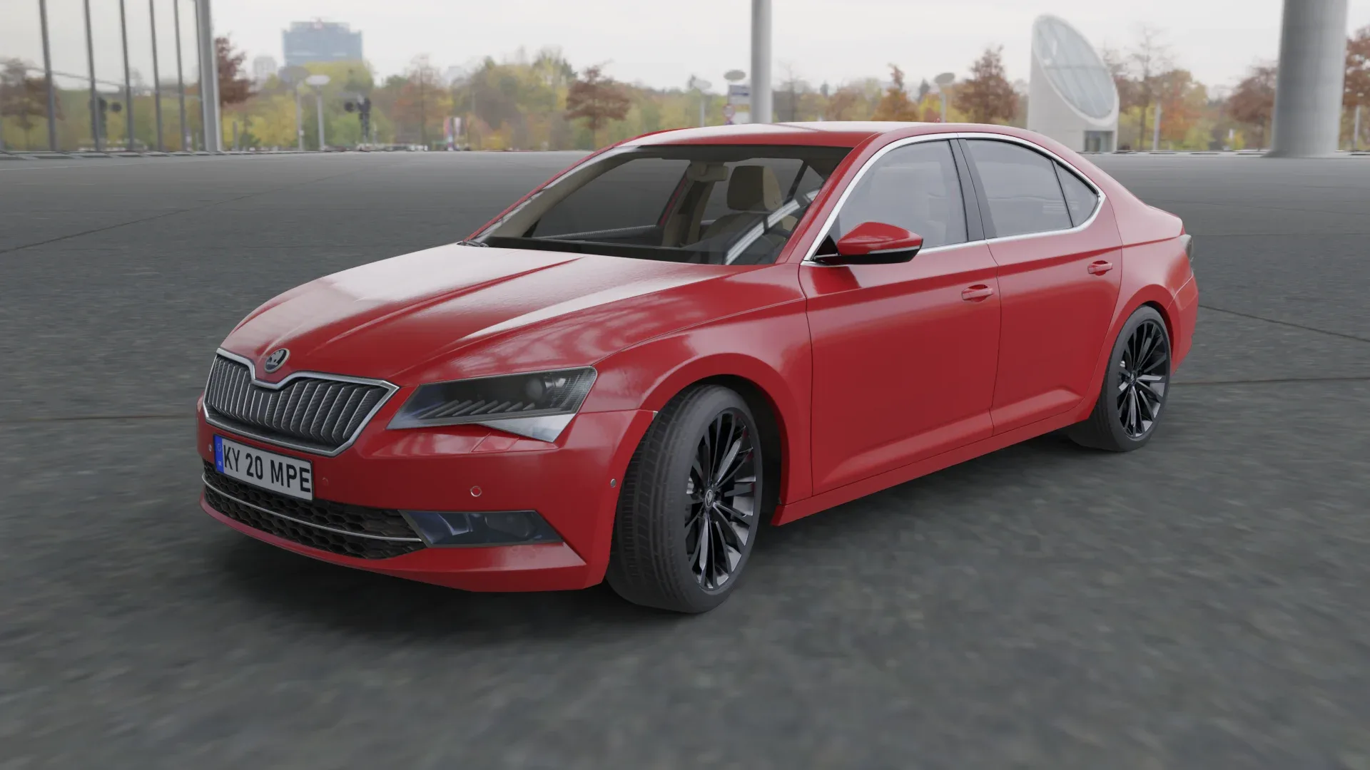 3D red car skoda superb