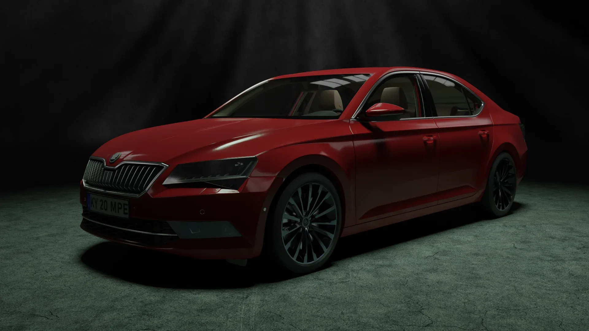 3D red car skoda superb