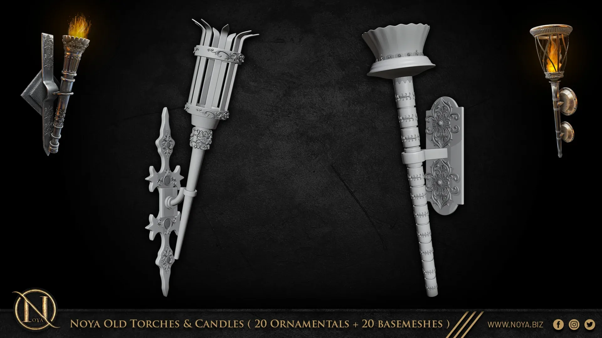 Noya Old Torches & Candles ( 20 Ornamentals + 20 Basemeshes )