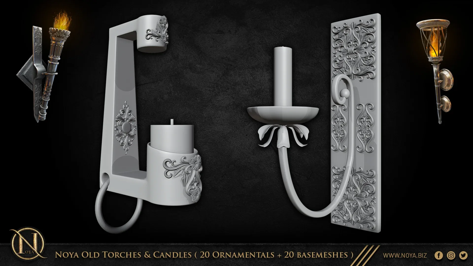 Noya Old Torches & Candles ( 20 Ornamentals + 20 Basemeshes )