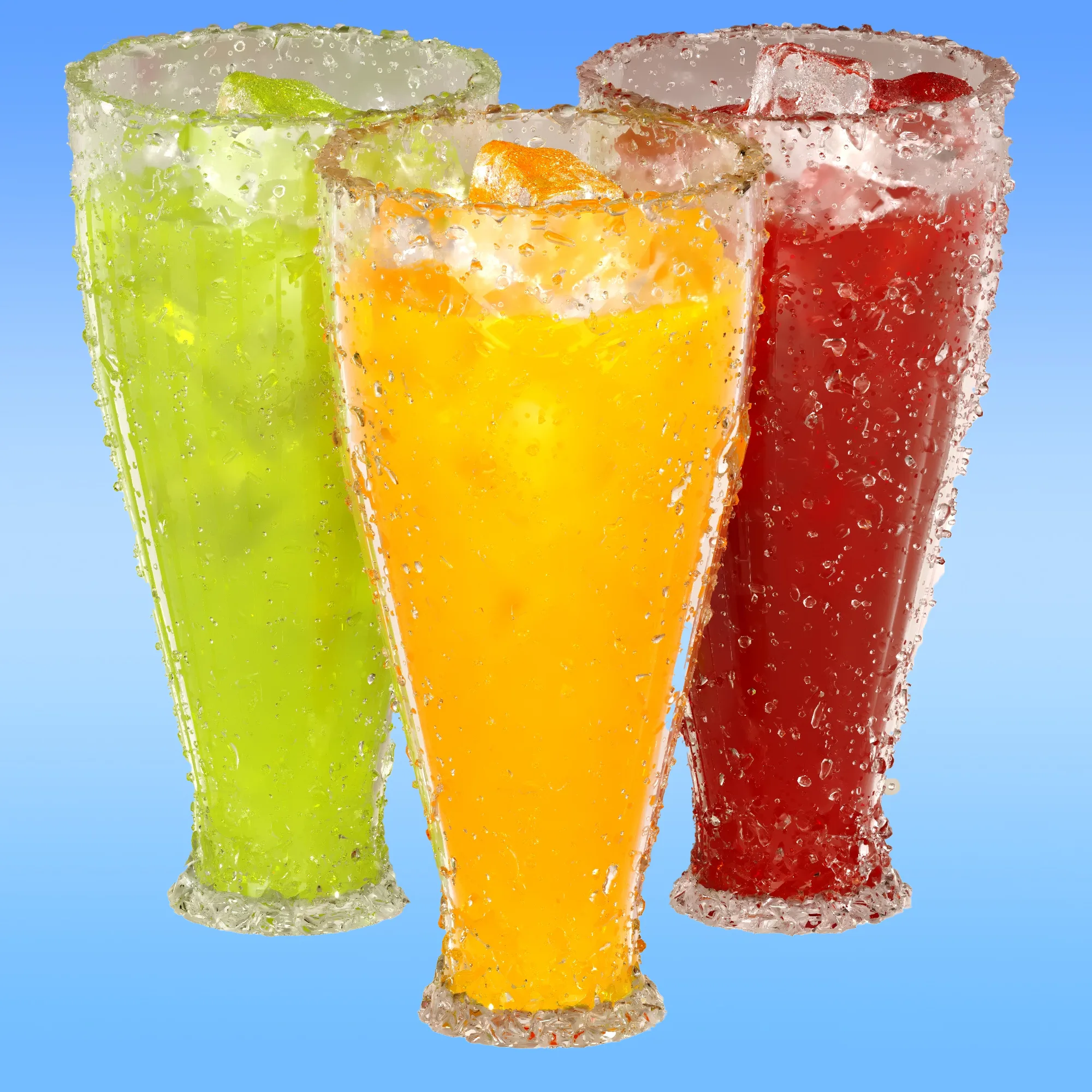 3D model of icy juice(orange &amp;strawberry &amp;lime) designed in 3dsmax and render with Corona