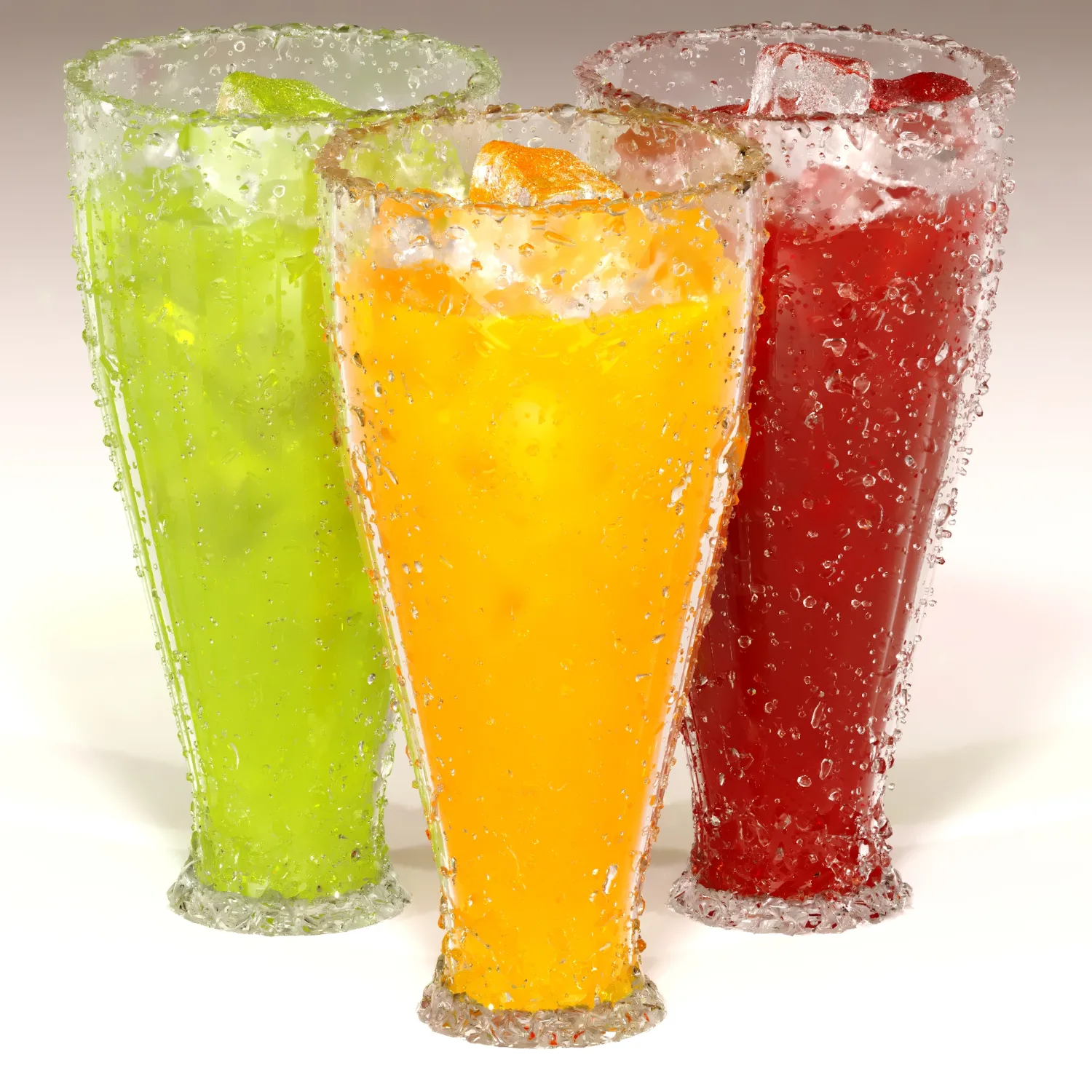 3D model of icy juice(orange &amp;strawberry &amp;lime) designed in 3dsmax and render with Corona