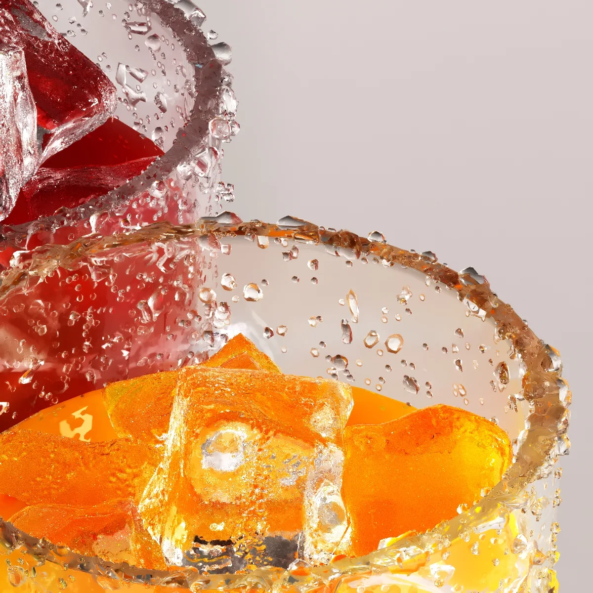 3D model of icy juice(orange &amp;strawberry &amp;lime) designed in 3dsmax and render with Corona