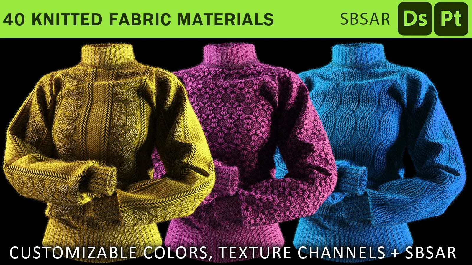 knitted fabric material bundle (sbsar, customizable color)